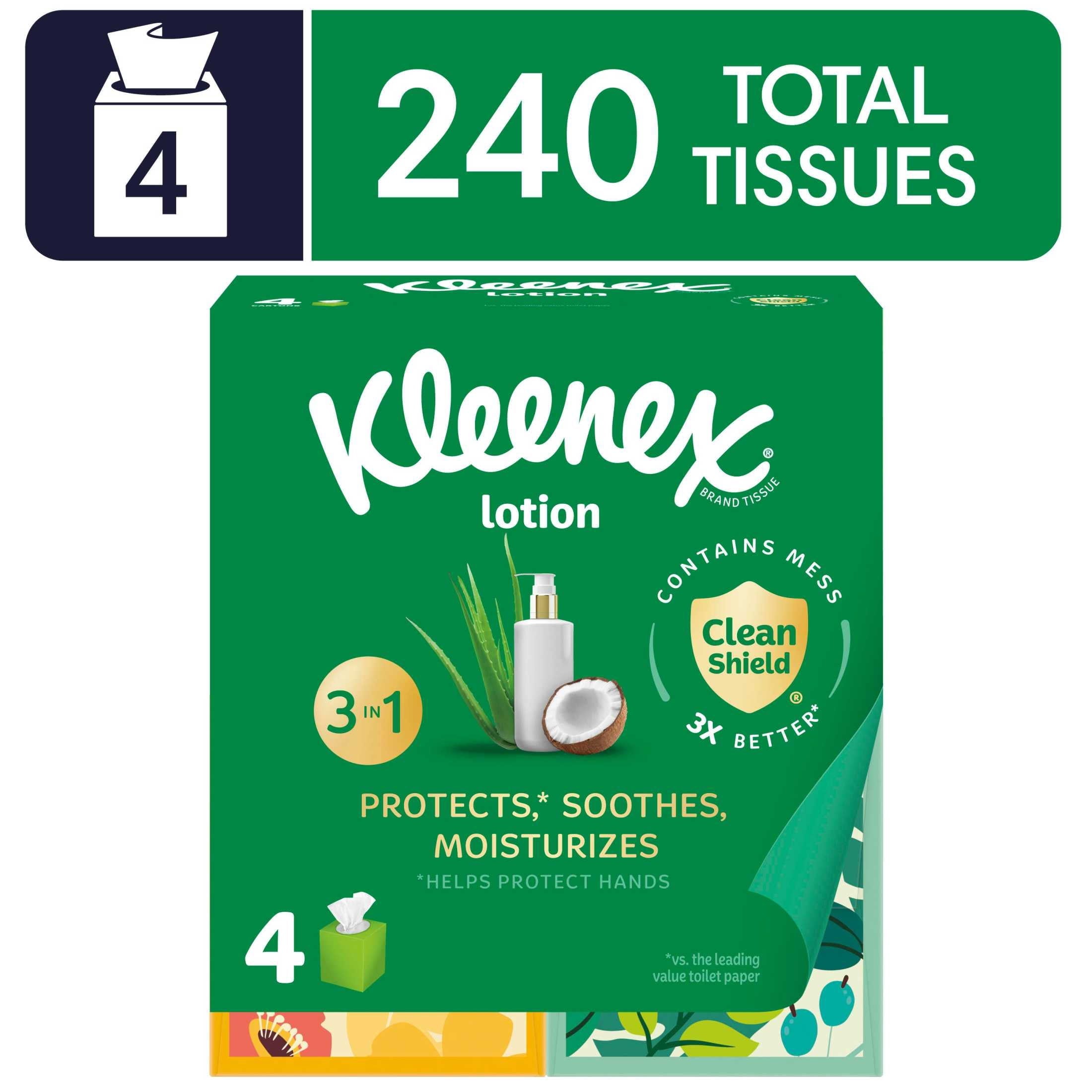 Kleenex Lotion Facial Tissues with Coconut Oil - 4 Cube Boxes, 60 Tissues per Box, 3-Ply - 8-Pack