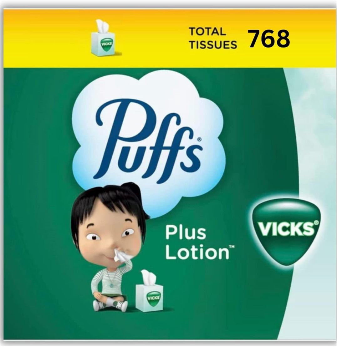 Puff Plus Lotion Vick Facial Tissues 16 Cubes - 2-Ply (48 Tissues per Box), Soft Lotion Tissue in ZYSP Box