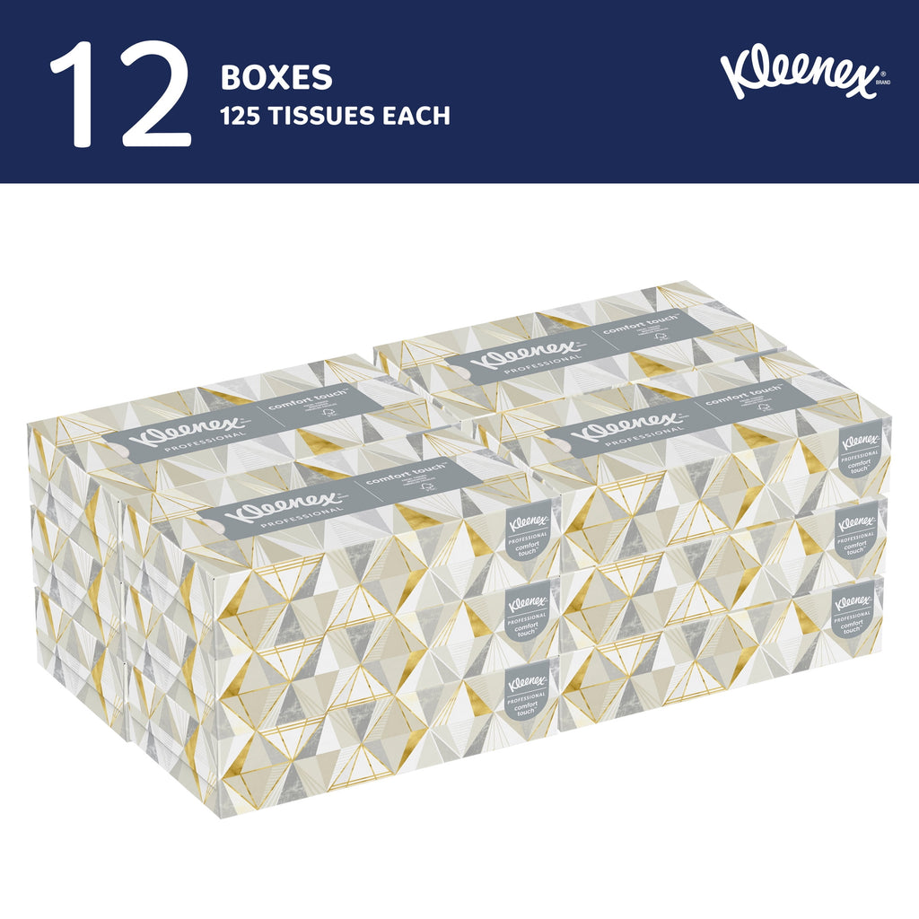 Kleenex® Professional Facial Tissue - Bulk (03076), 2-Ply, White, Flat Boxes Designed for Business, Convenience Case (12 Boxes, 125 Tissues Each)