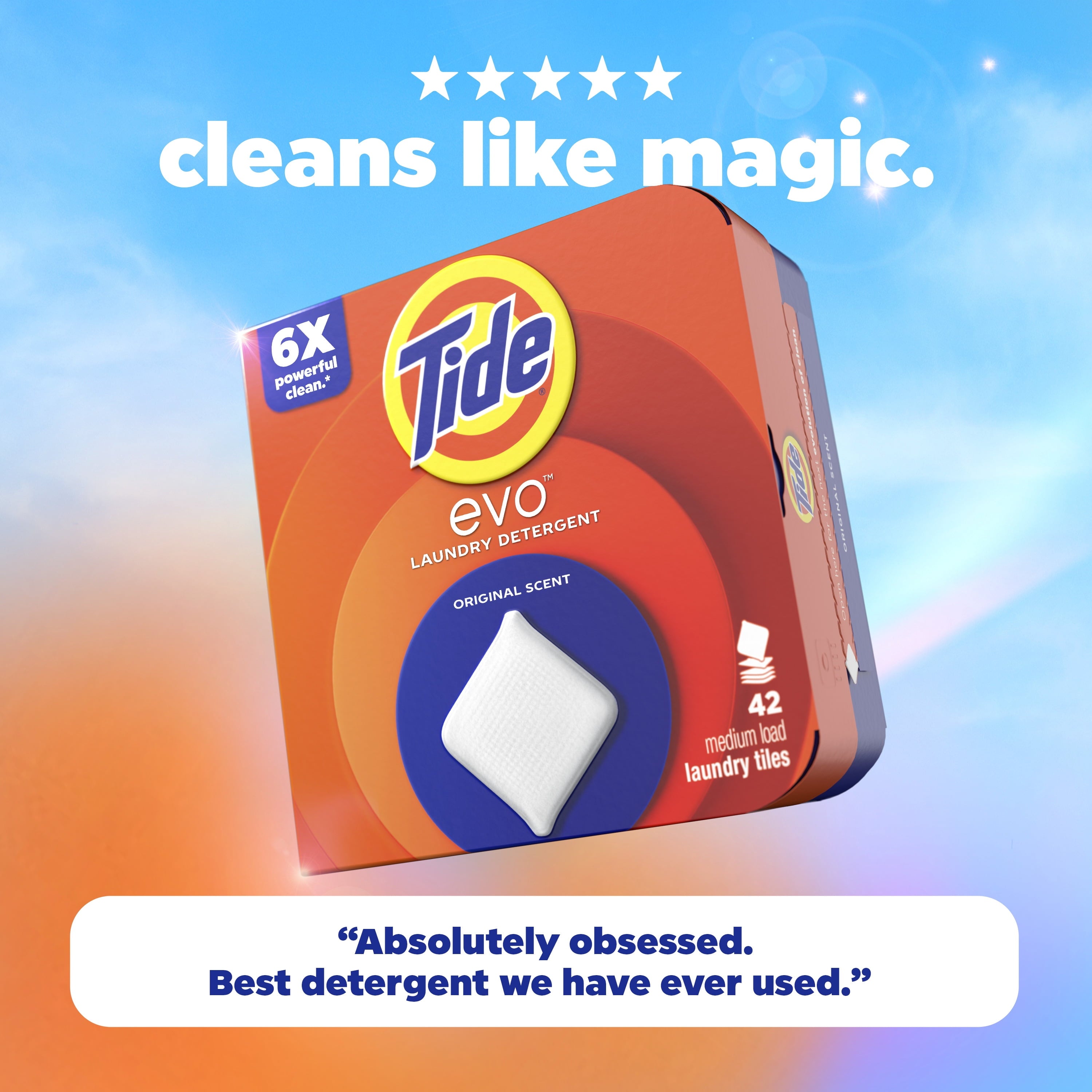Tide Evo Laundry Detergent Tiles - 100% Concentrated, 6X Cleaning Power, Original Tide Scent, 8 Count