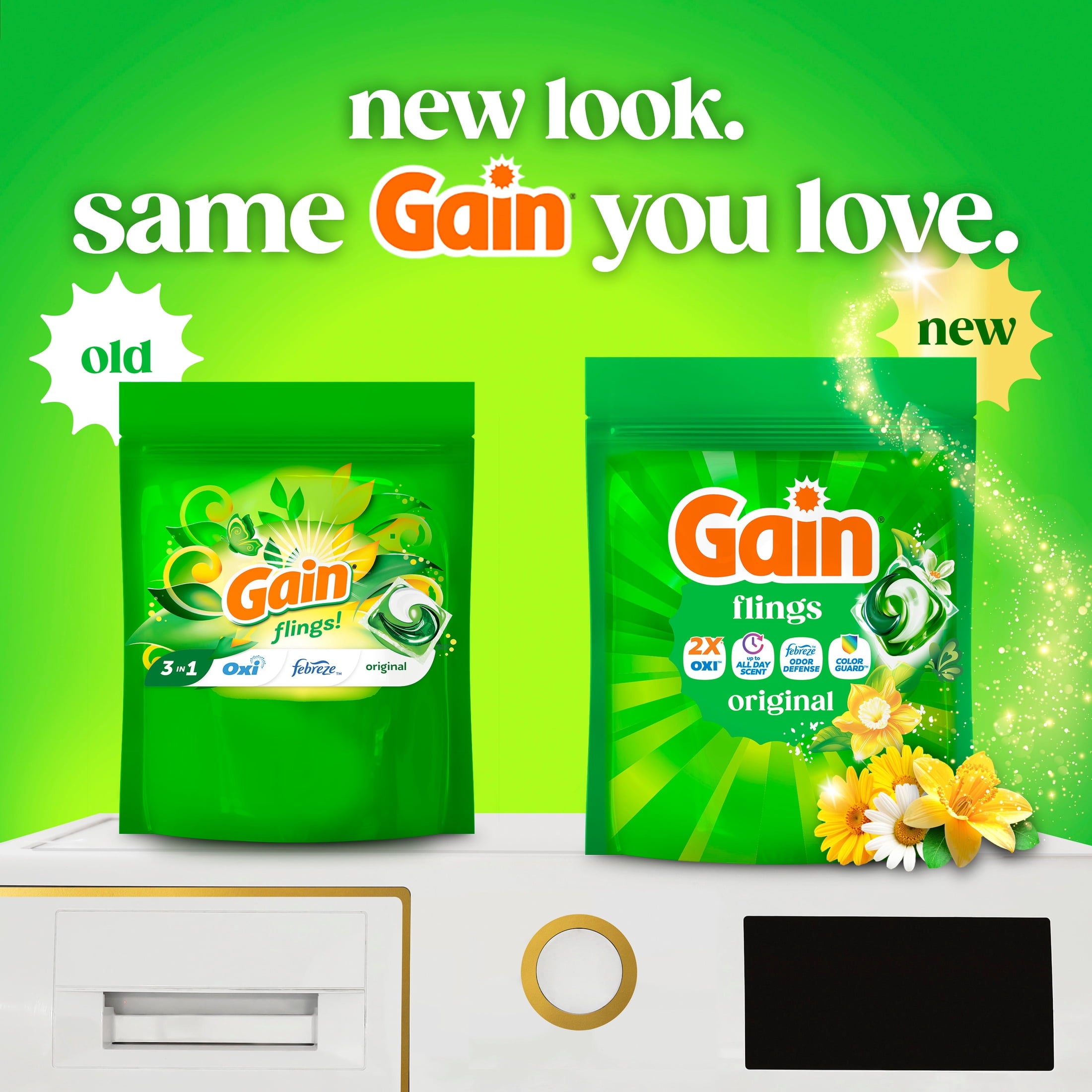 Gain Flings Laundry Detergent Soap Pacs - 4-in-1 Oxi Boost and Febreze, Original Scent, 31 Count