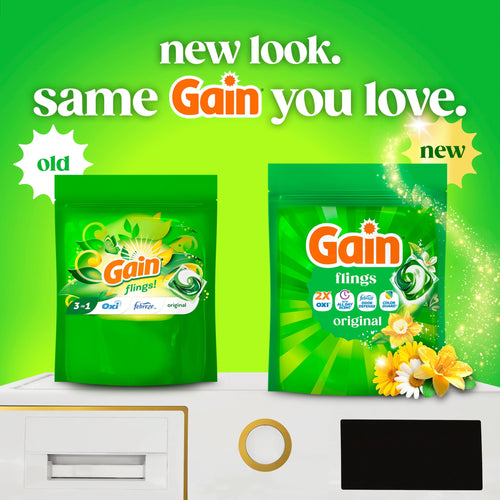 Gain Flings Laundry Detergent Soap Pacs - 4-in-1 Oxi Boost and Febreze, Original Scent, 31 Count