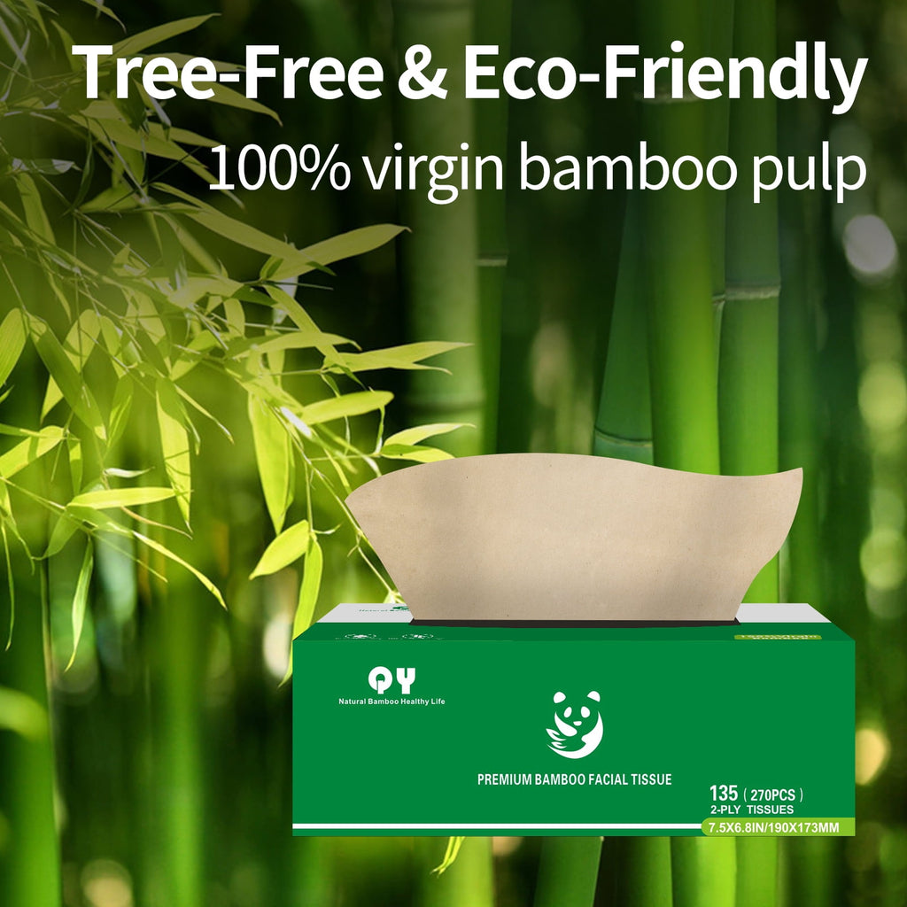 QingYa Premium Bamboo Facial Tissues - 12 Square Boxes, 135 Tissues per Box, Ultra Soft and Unbleached