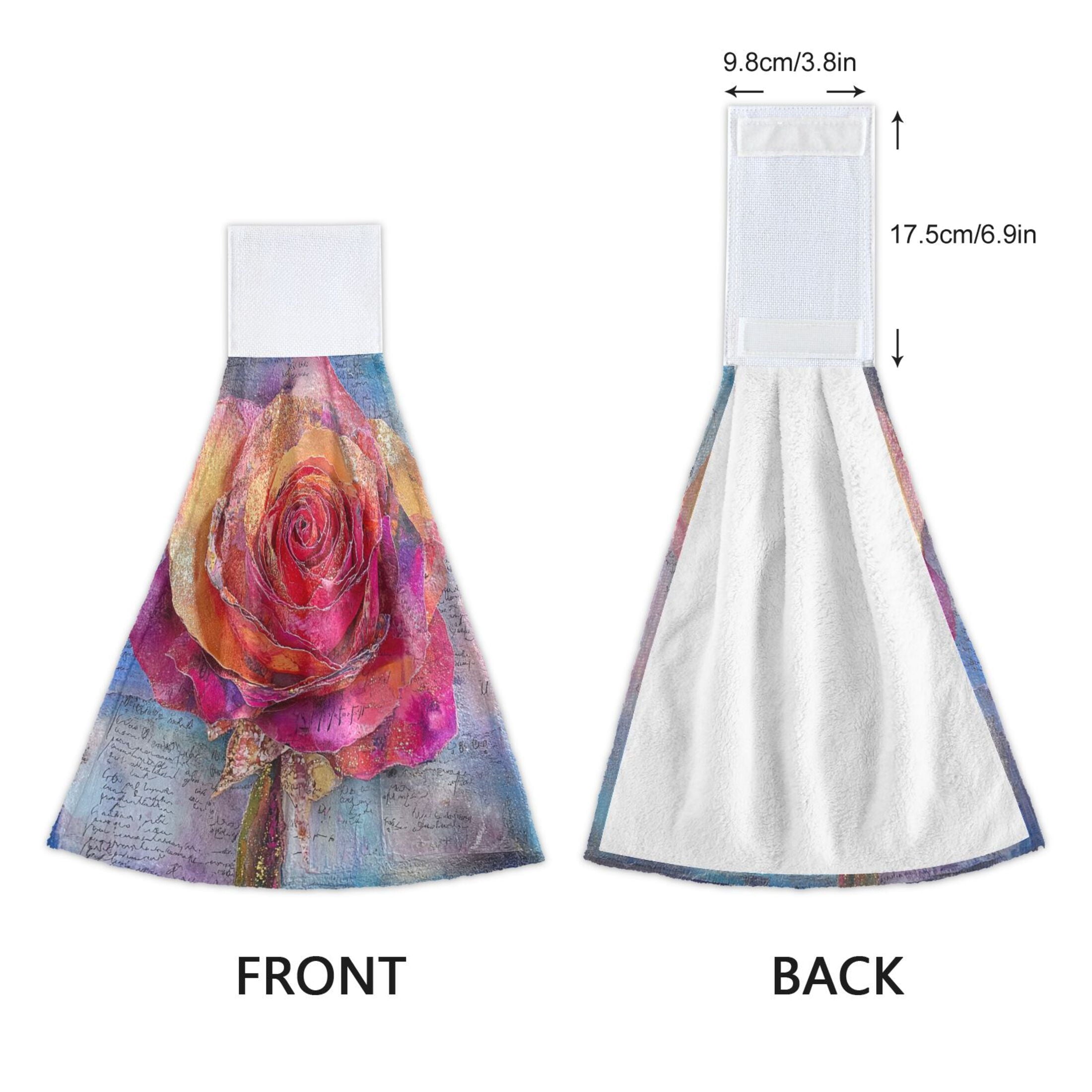 BZSMCE Hanging Hand Towels Fashion Whimsical Rose Pattern 2-Pack - Velcro Style Bathroom Kitchen Towels