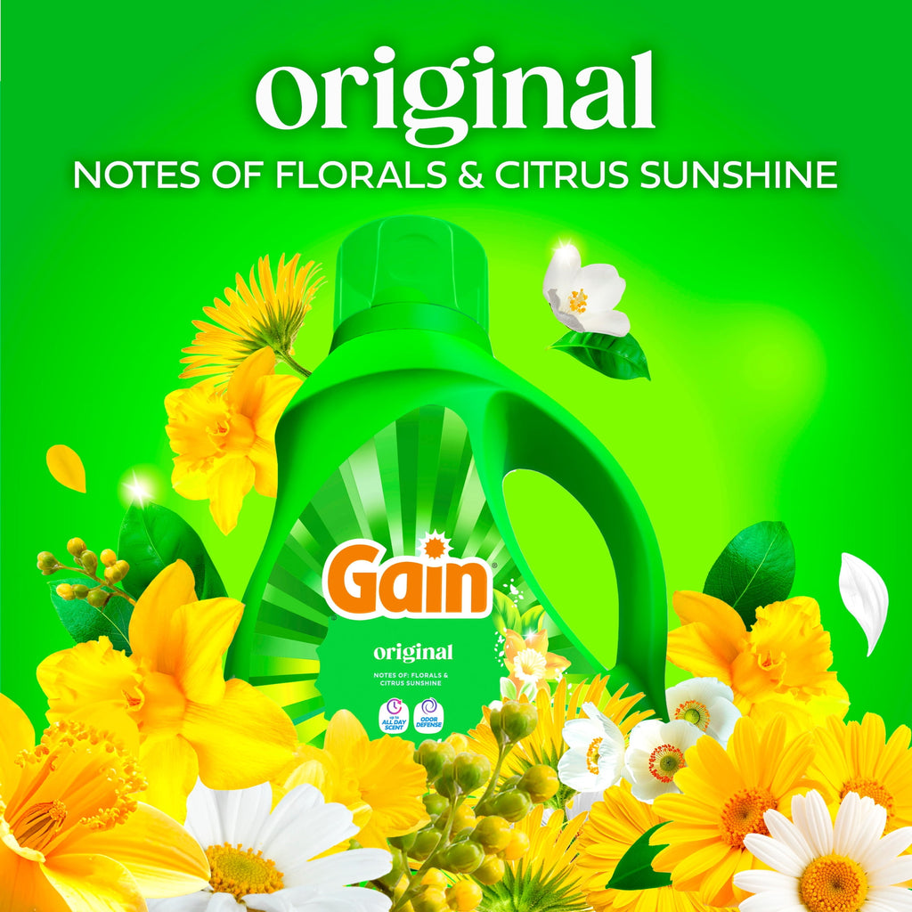 Gain Laundry Detergent Liquid - Now with Odor Defense, Original Scent, 81 fl oz, 61 Loads - 2-Pack