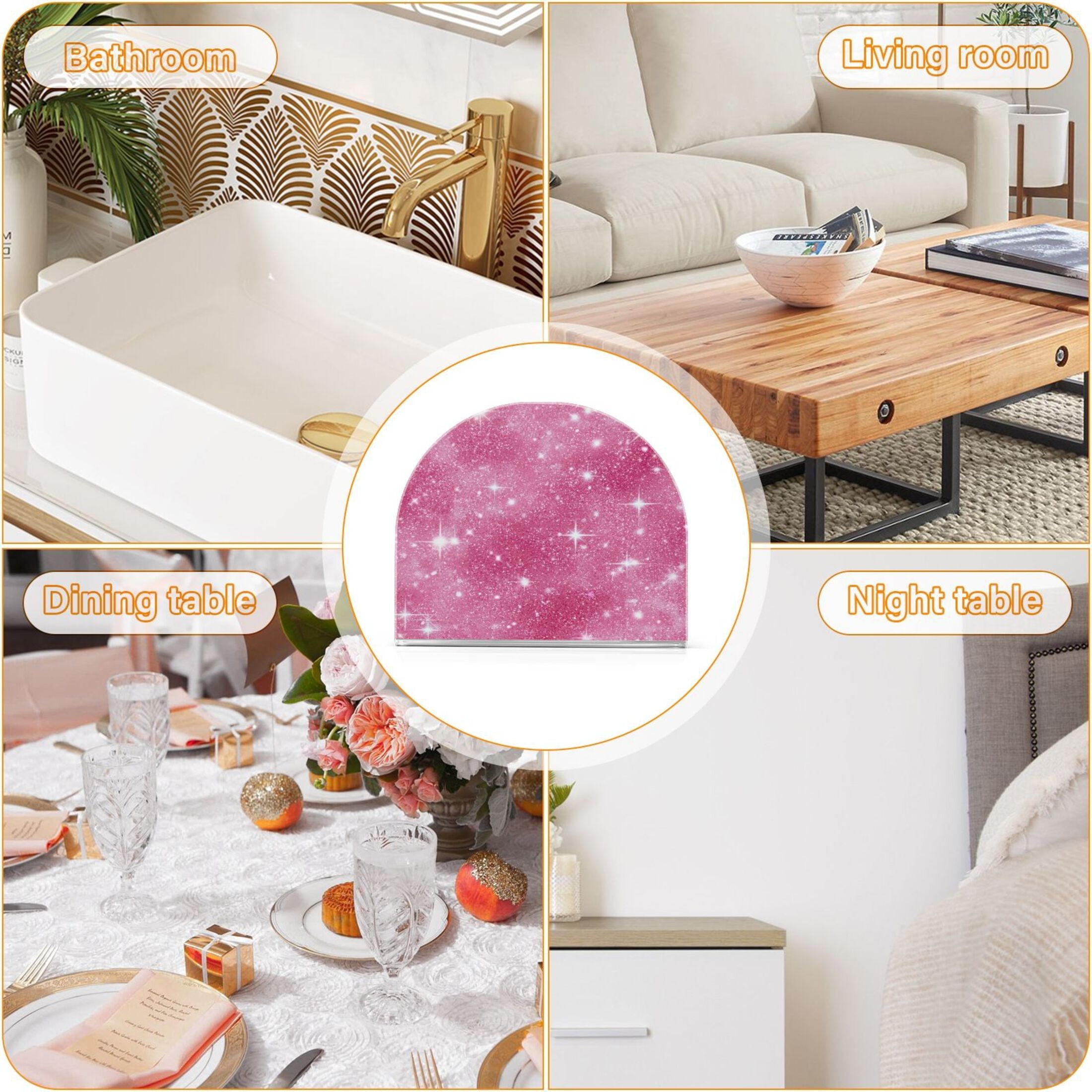 Napkin Holder for Table Kitchen Paper Tissue Organization Standing Paper Napkin Storage Pink Glitter Background