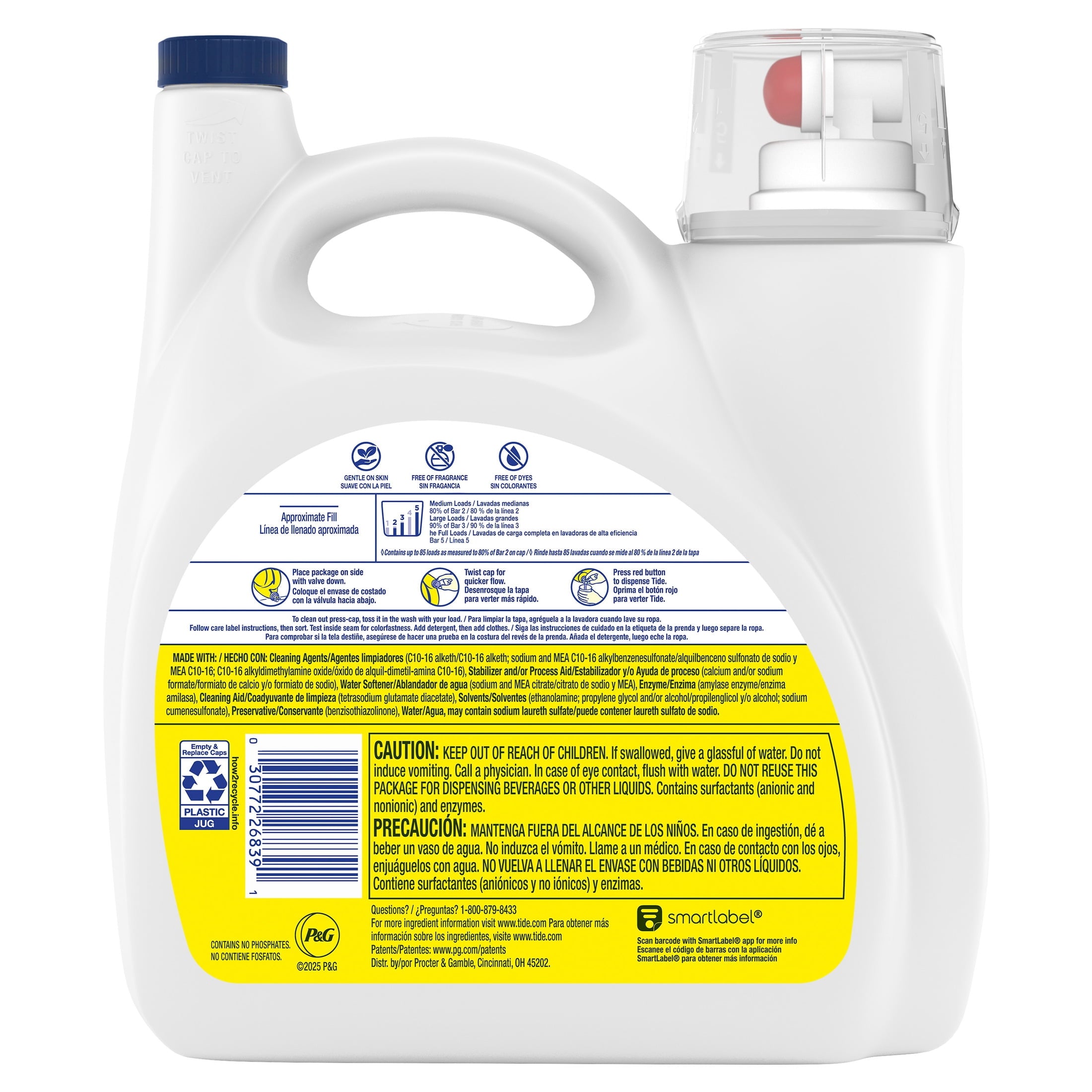 Tide Simply Liquid Laundry Detergent - Free & Sensitive, 85 Loads, 107 fl oz