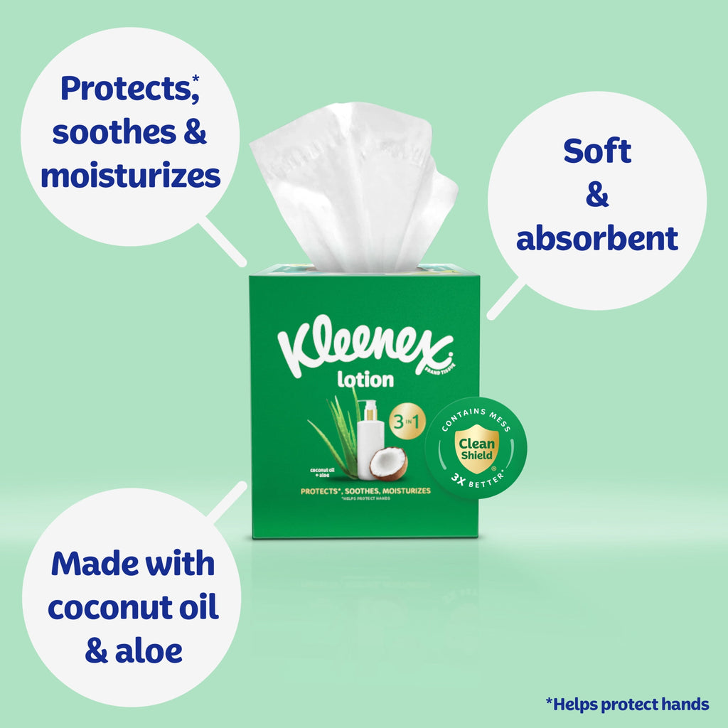 Kleenex Lotion Facial Tissues with Coconut Oil - 4 Cube Boxes, 60 Tissues per Box, 3-Ply - 8-Pack