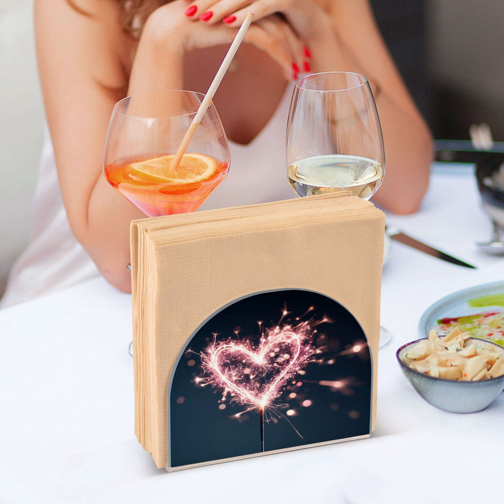 Napkin Holder for Table Kitchen Paper Tissue Organization Standing Paper Napkin Storage Pink Heart-shaped Sparkler