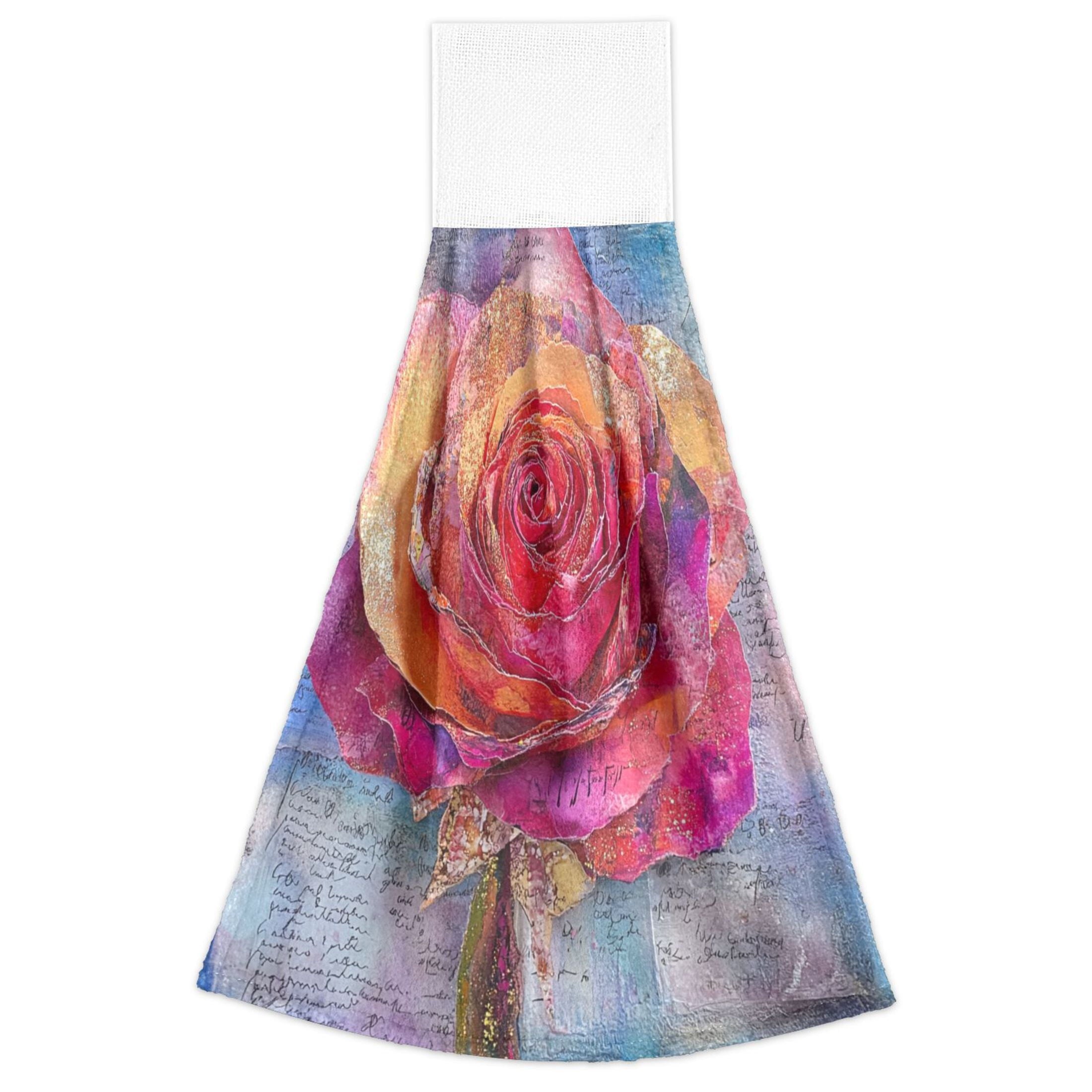 BZSMCE Hanging Hand Towels Fashion Whimsical Rose Pattern 2-Pack - Velcro Style Bathroom Kitchen Towels