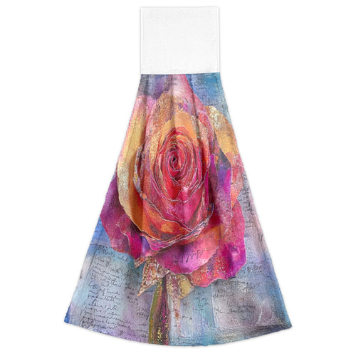BZSMCE Hanging Hand Towels Fashion Whimsical Rose Pattern 2-Pack - Velcro Style Bathroom Kitchen Towels