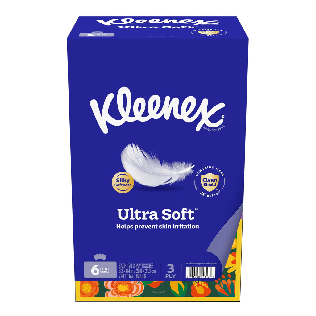 Kleenex Ultra Soft 3-Ply Flat Box Facial Tissues - 6 Pack (720 Total Tissues)