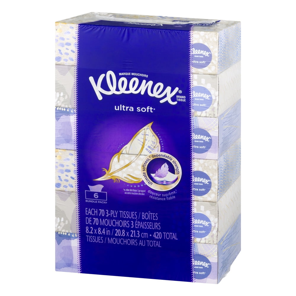 Kleenex Ultra Soft Facial Tissues per Box - 6 Flat Boxes (420 Total Tissues)