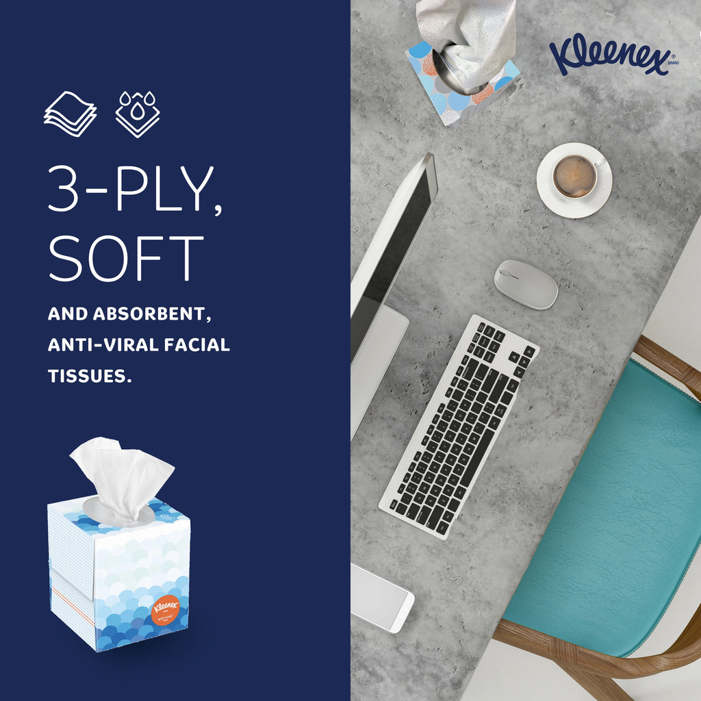 Kleenex Professional Anti-Viral Facial Tissue - Bulk (21286), 3-Ply, White, Upright Cube Boxed Format, Designed for Business (55 Tissues/Box, 12 Boxes, 660 Sheets/Case)