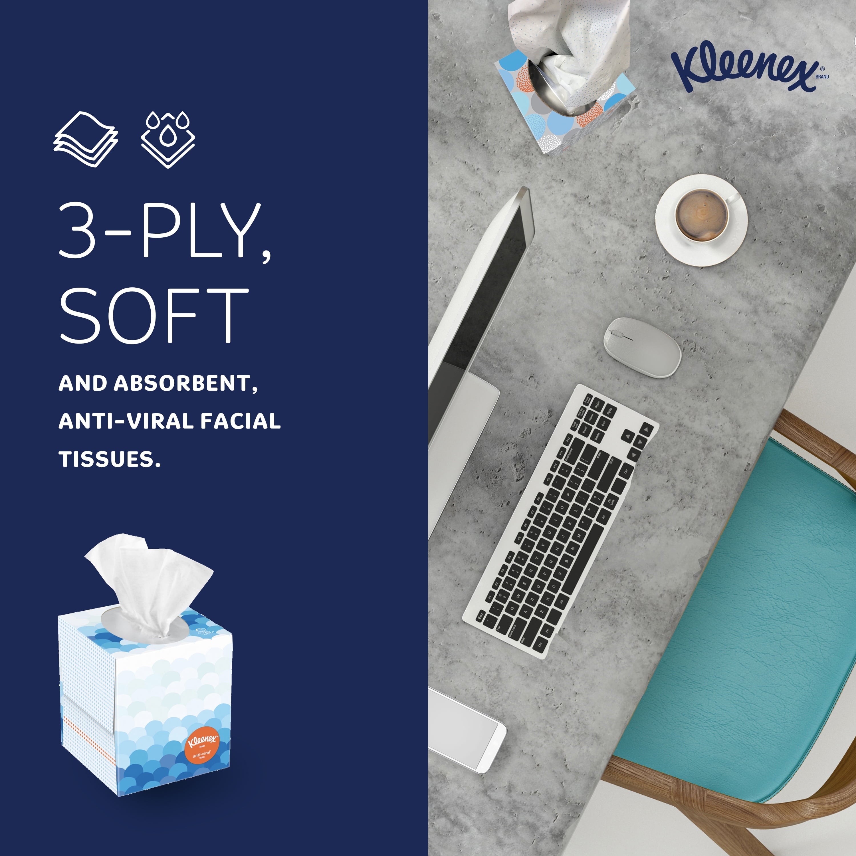 Kleenex Professional Anti-Viral Facial Tissue - Bulk (21286), 3-Ply, White, Upright Cube Boxed Format, Designed for Business (55 Tissues/Box, 12 Boxes, 660 Sheets/Case)