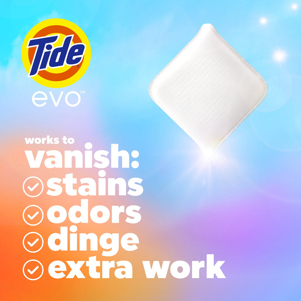 Tide Evo Laundry Detergent Tiles - 100% Concentrated, 6X Cleaning Power, Spring Blast Scent, 42 Count