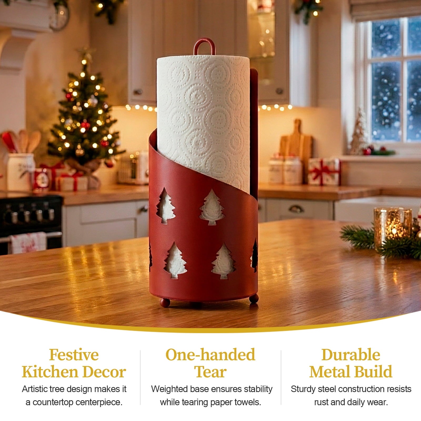 Megier Paper Towel Holder with Hope Tree Design - Tissue Paper Towel Storage and Organization for Tabletop Decoration, Unique with Two Color Choice (Matte Red)