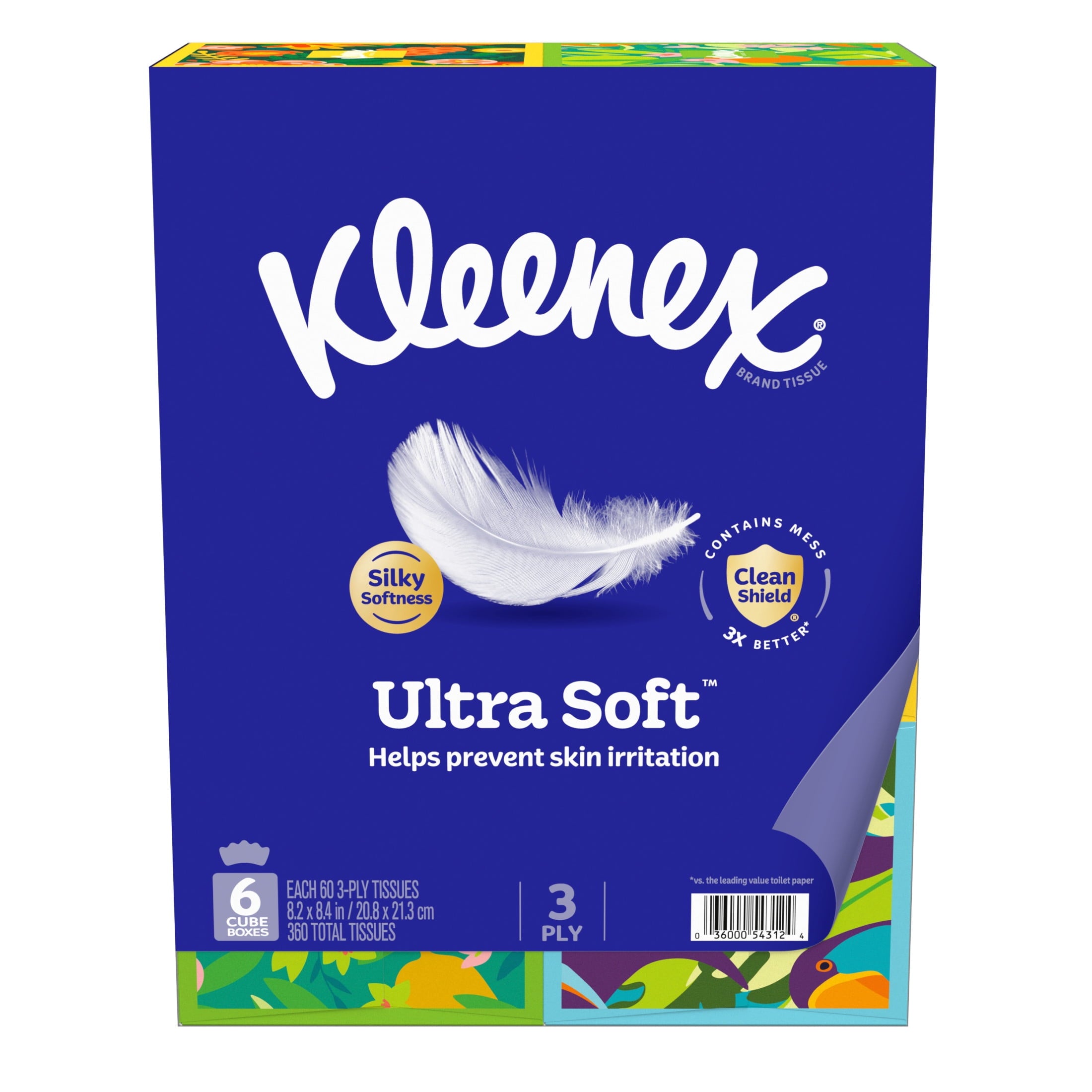 Kleenex Ultra Soft Facial Tissues - 6 Cube Boxes, 60 Tissues per Box, 3-Ply