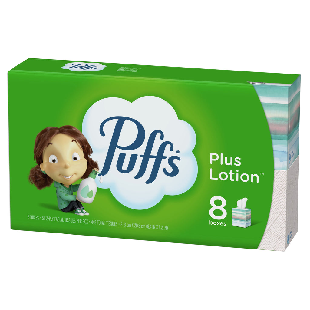 Puffs Plus Lotion Facial Tissue - 8 Cube Boxes, 56 Facial Tissues Per Cube