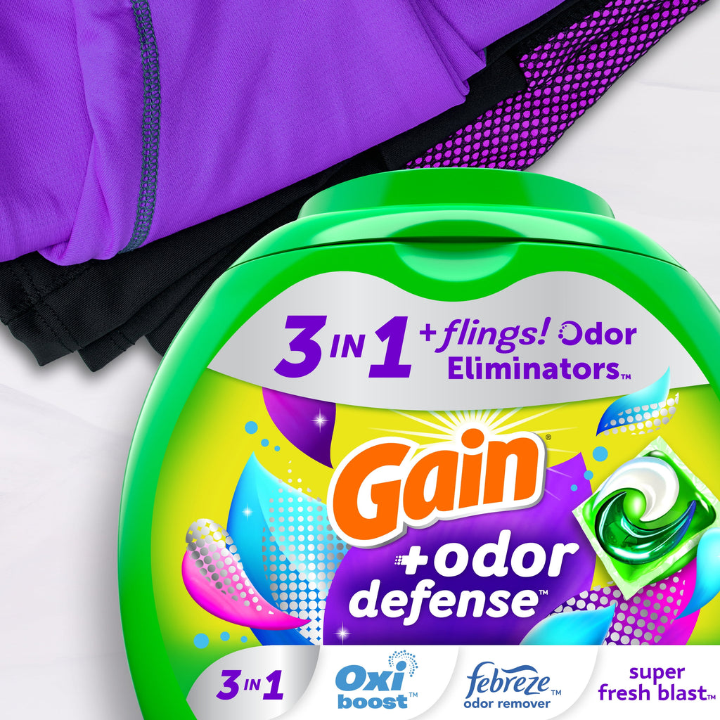 Gain Flings Laundry Detergent Pacs with Odor Defense - Super Fresh Blast Scent, 112 Count