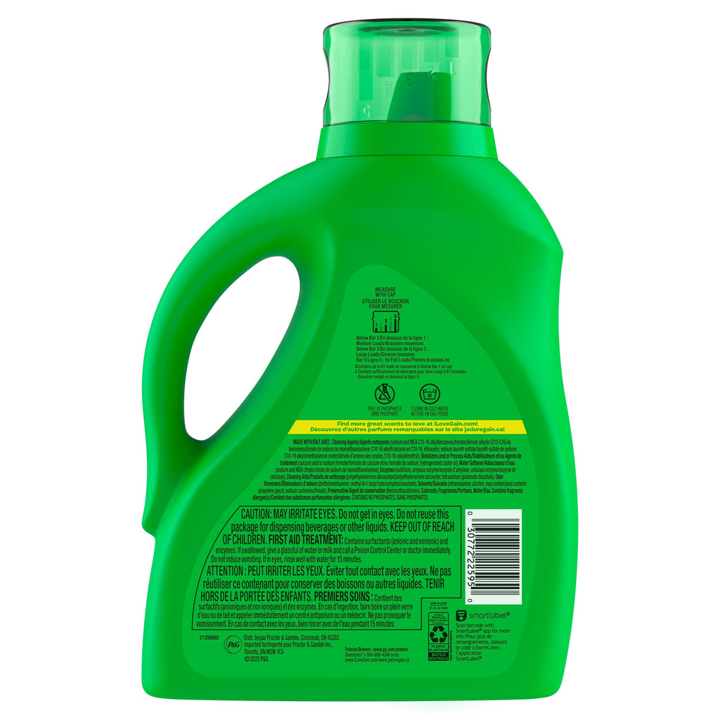 Gain Laundry Detergent Liquid - Now with Odor Defense, Island Fresh Scent, 81 fl oz, 61 Loads - 2-Pack