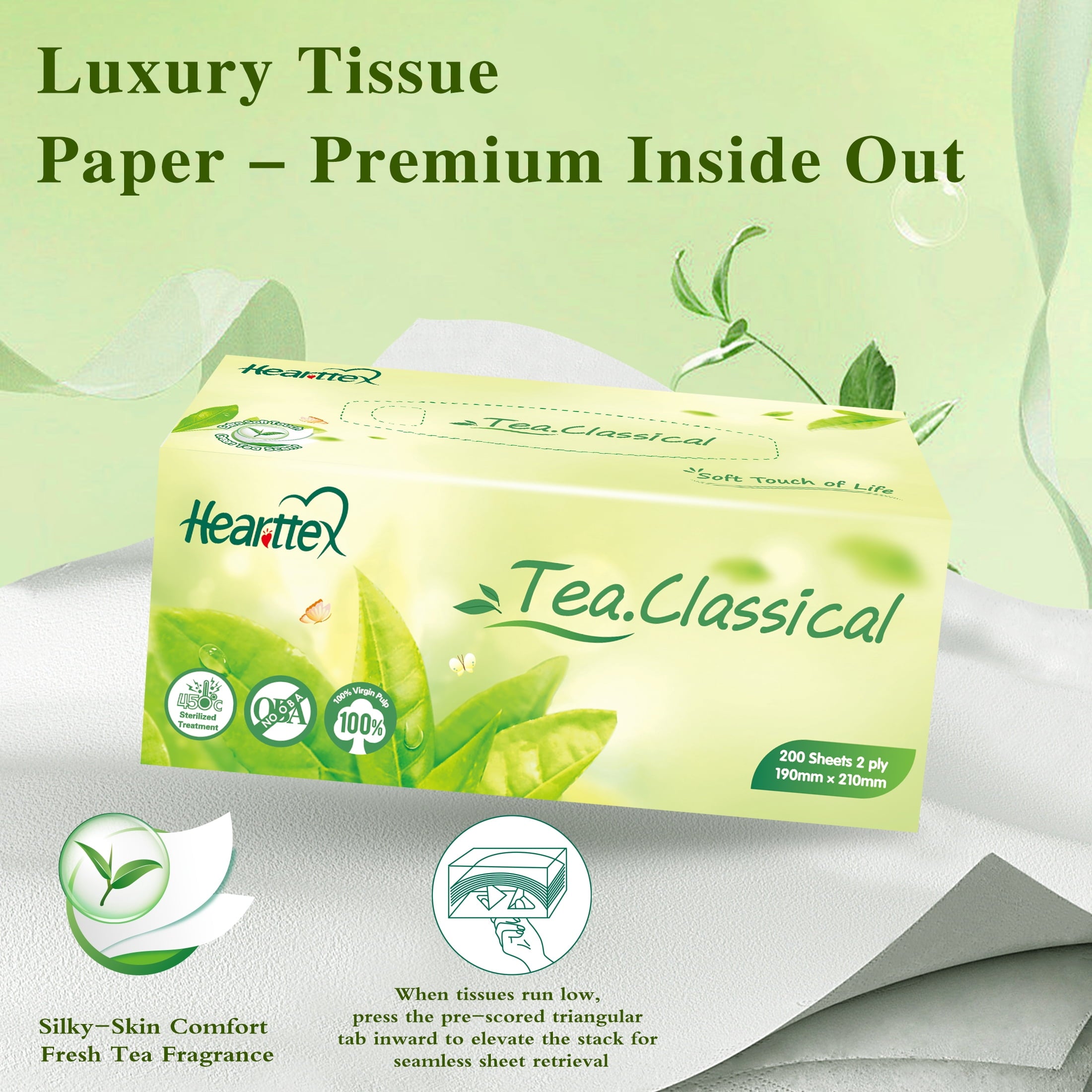Hearttex Facial Tissues - FSC Certified - 2-Ply, Ultra Absorbent, 600 Count (Bulk Cube Boxes