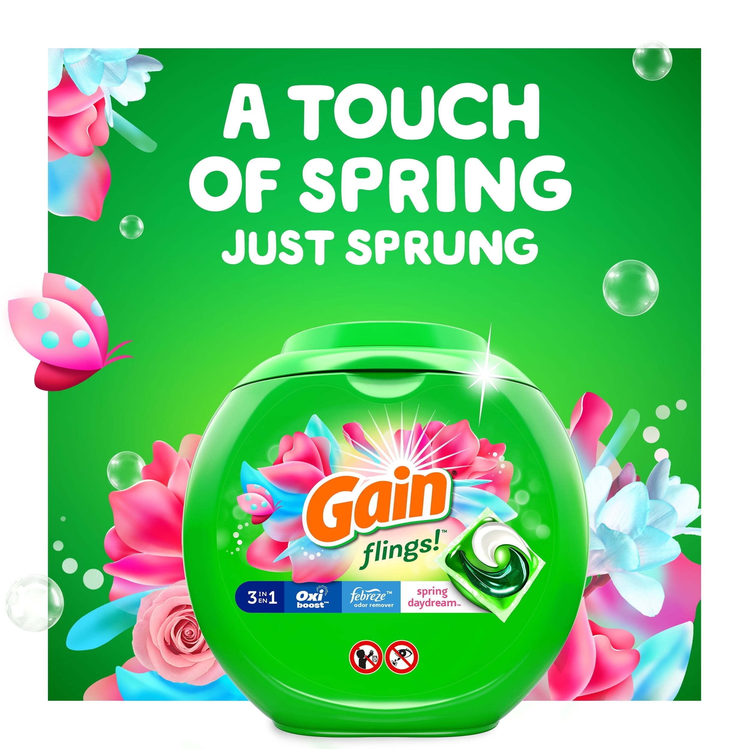 Gain Flings Liquid Laundry Detergent Pacs - Spring Daydream Scent, 60 Count