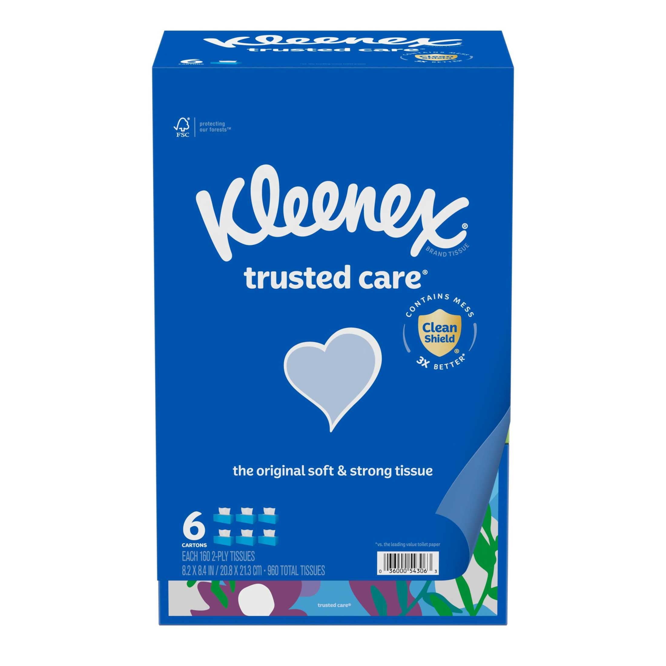 Kleenex Trusted Care 2-Ply Flat Box Facial Tissues - 6 Pack (960 Total Tissues)