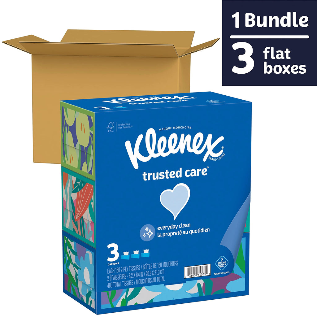 Kleenex Ultra Soft Facial YYF14 Tissues - 3 Flat Boxes, 120 Tissues per Box, 3-Ply (360 Total Tissues), Packaging May Vary