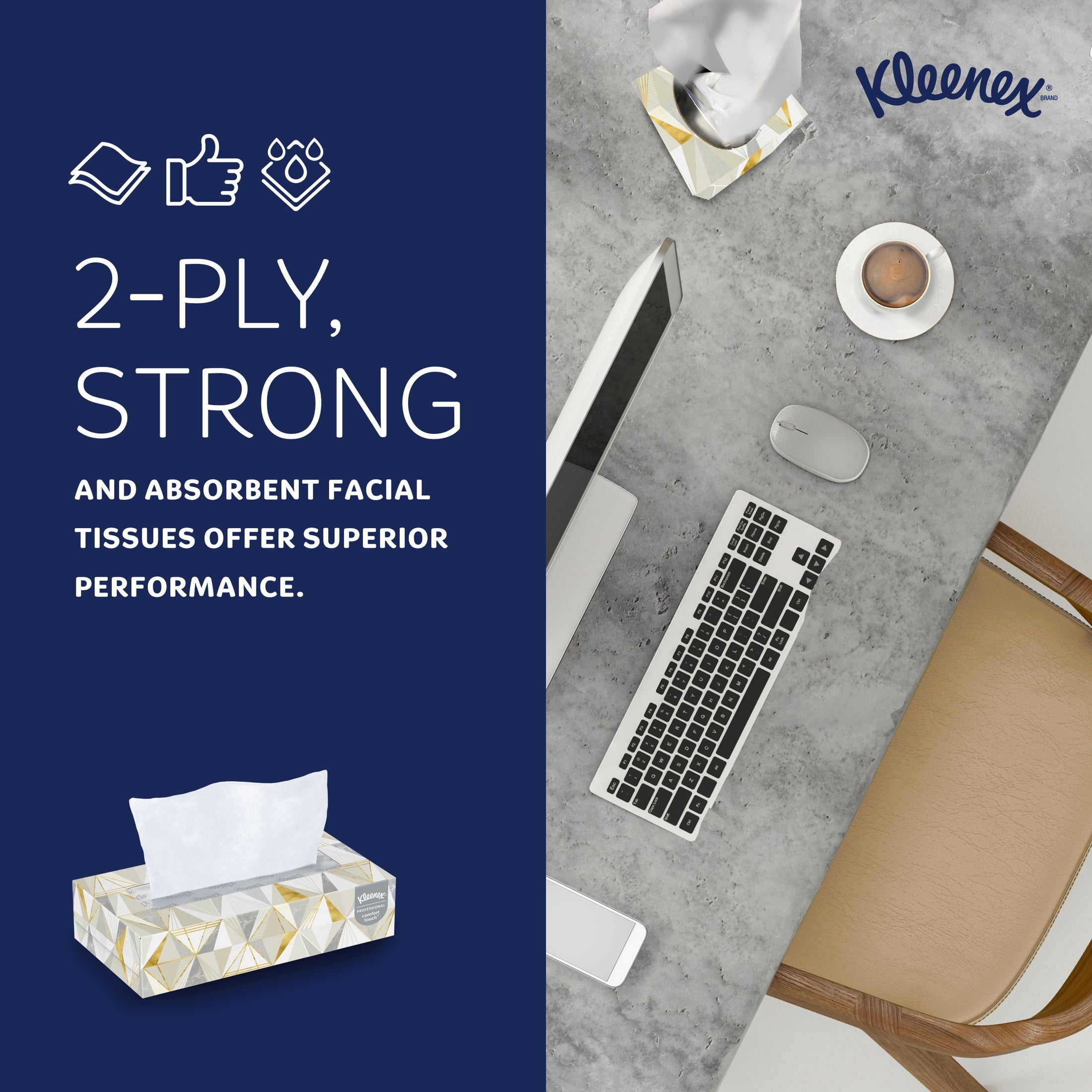 Kleenex® Professional Facial Tissue - Bulk (03076), 2-Ply, White, Flat Boxes Designed for Business, Convenience Case (12 Boxes, 125 Tissues Each)