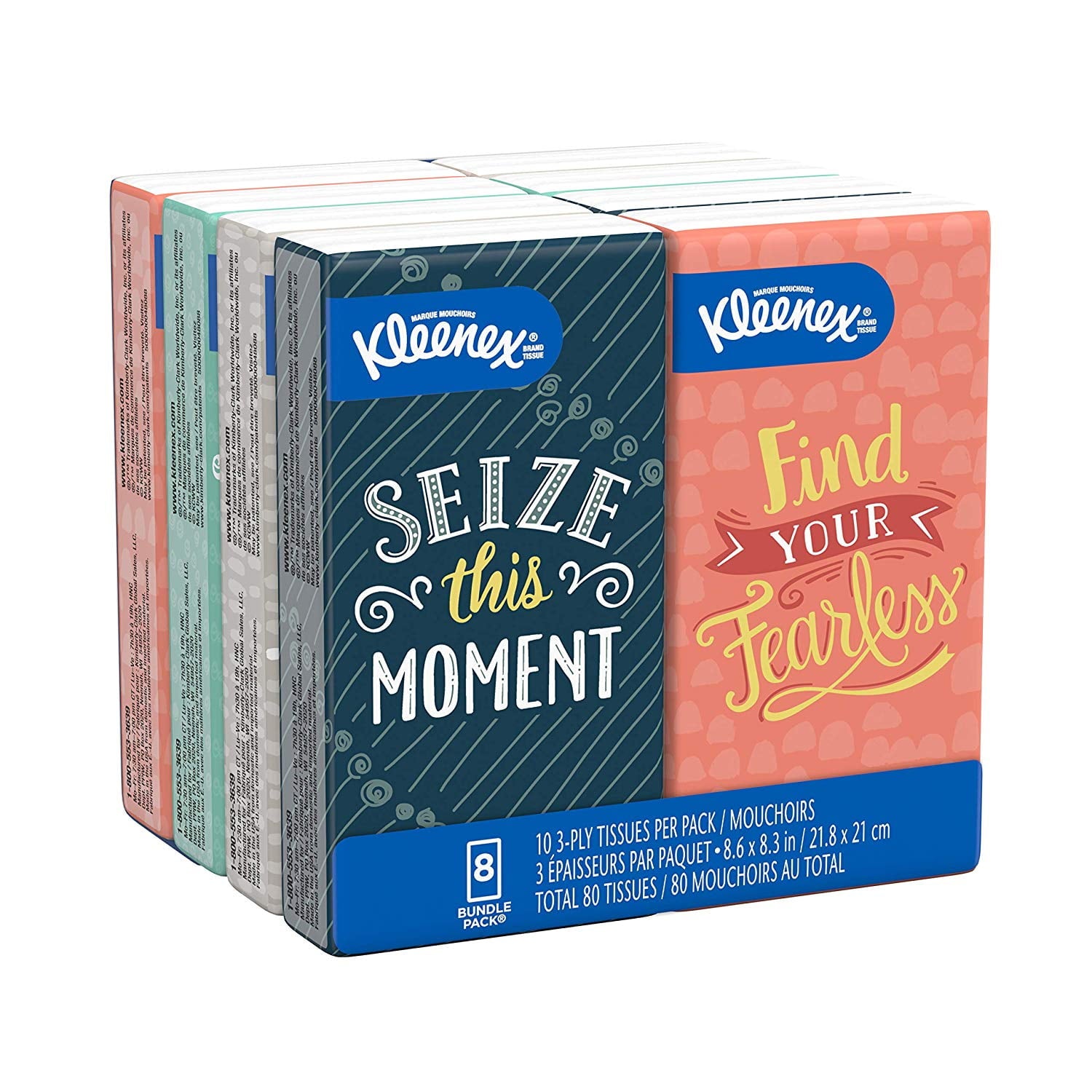 Kleenex Trusted Care Facial Tissues - 8 On-The-Go Travel Packs (80 Tissues Total) (Packaging May Vary)