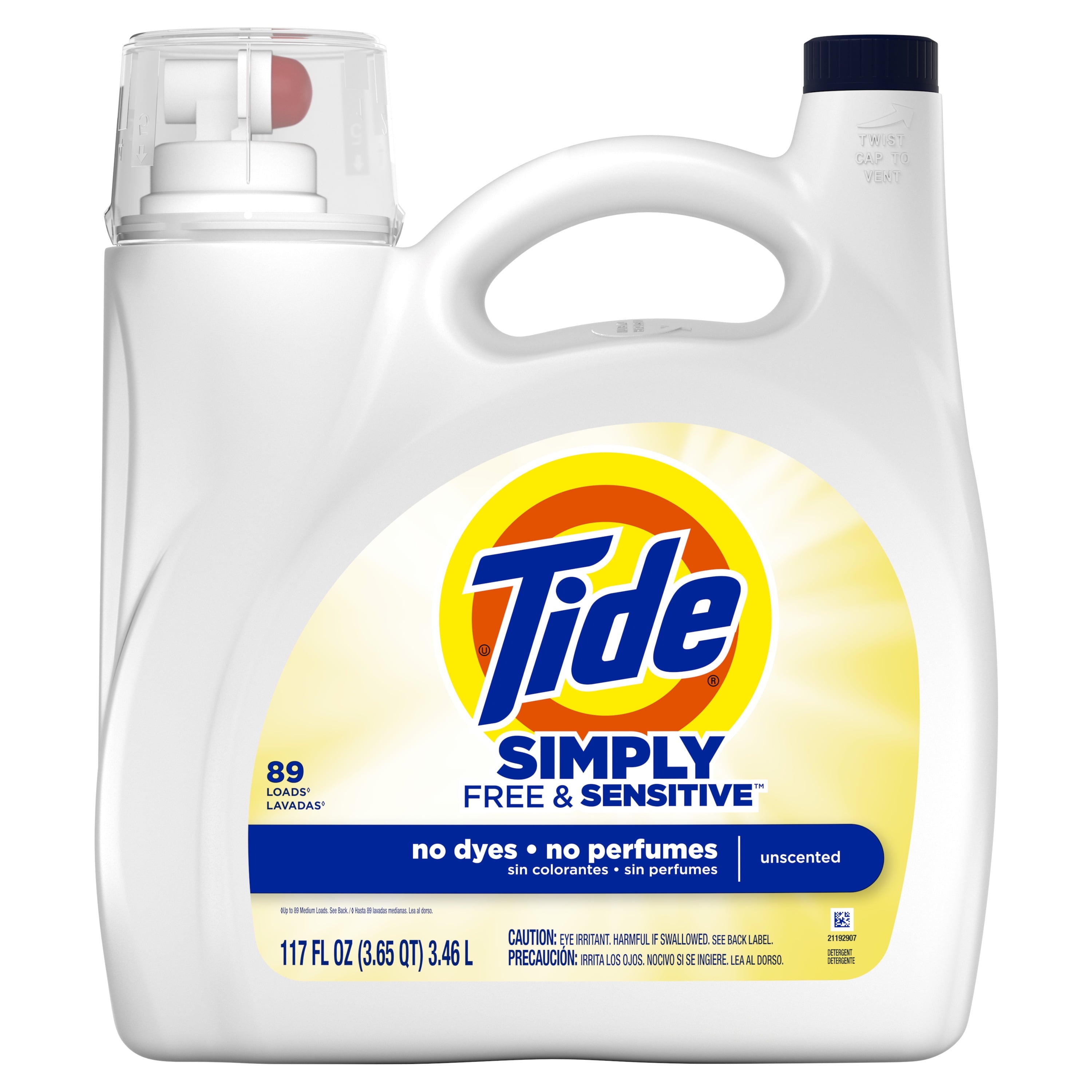 Tide Simply Laundry Detergent Liquid - Free & Sensitive, 117 fl oz, 89 Loads