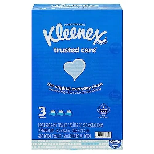 Kleenex Trusted Care Facial Tissues - 3 Flat Boxes, 200 Tissues per Box, 2-Ply (600 Total Tissues)