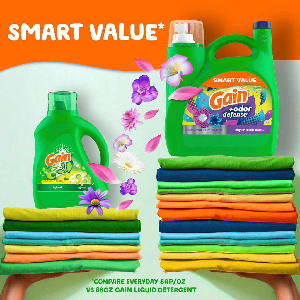 Gain + Odor Defense Liquid Laundry Detergent with Odor Eliminators - Super Fresh Blast Scent, 46 fl oz, 32 Loads