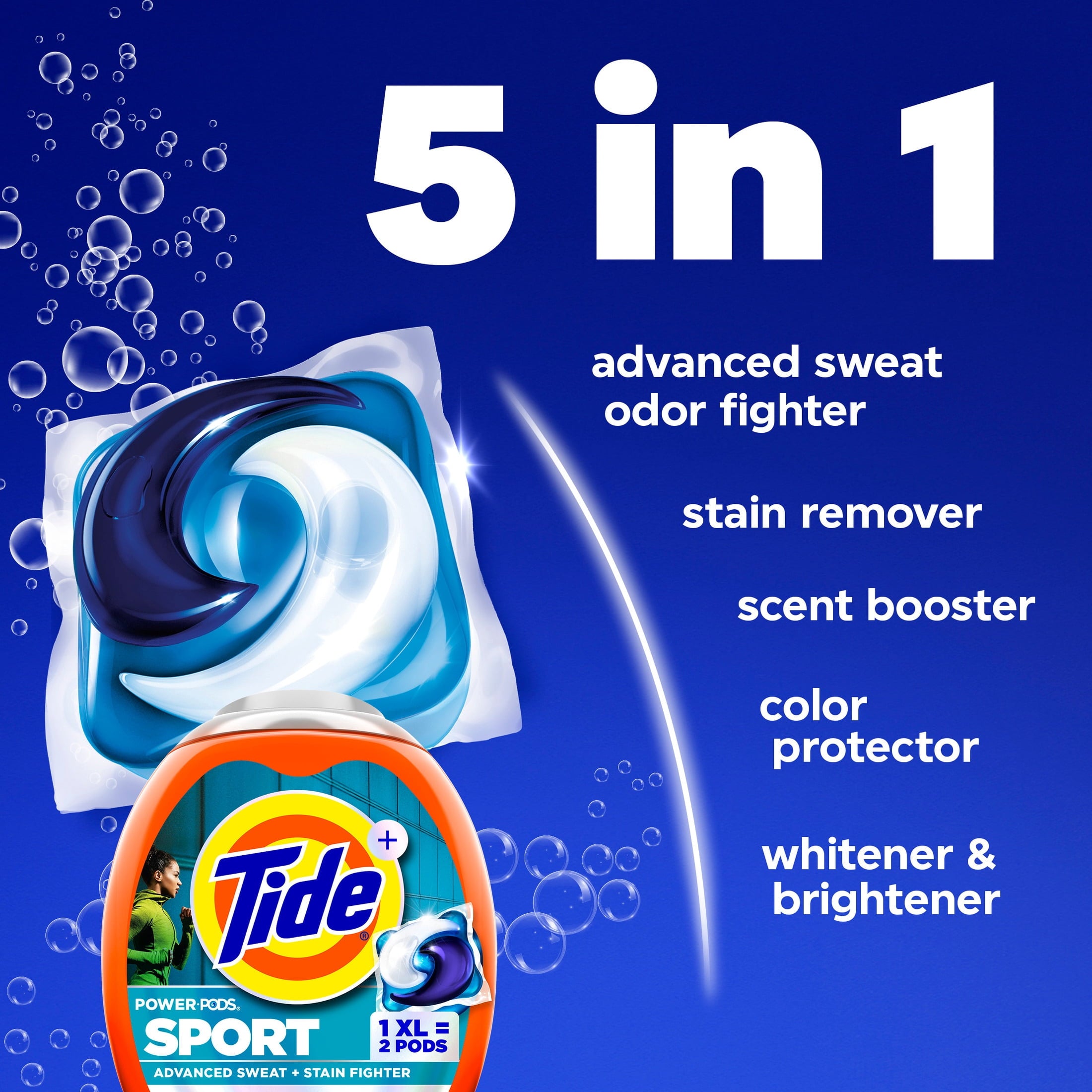 Tide Power Pods Laundry Detergent Soap Packs with Febreze - Sport Odor Defense, 45 Count