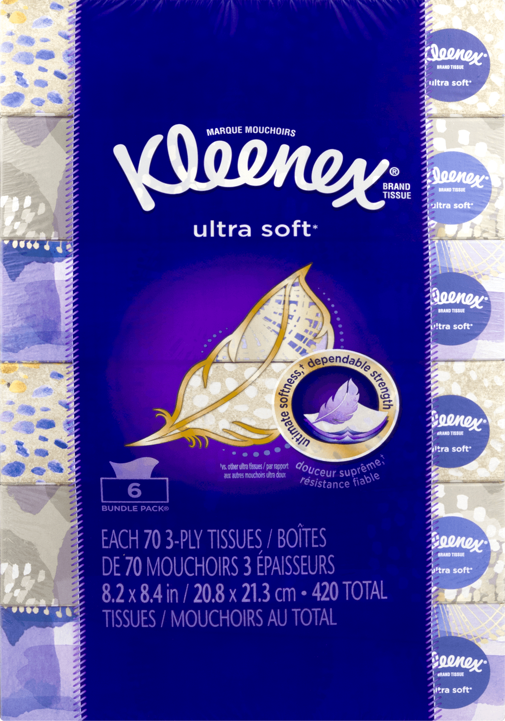 Kleenex Ultra Soft Facial Tissues per Box - 6 Flat Boxes (420 Total Tissues)