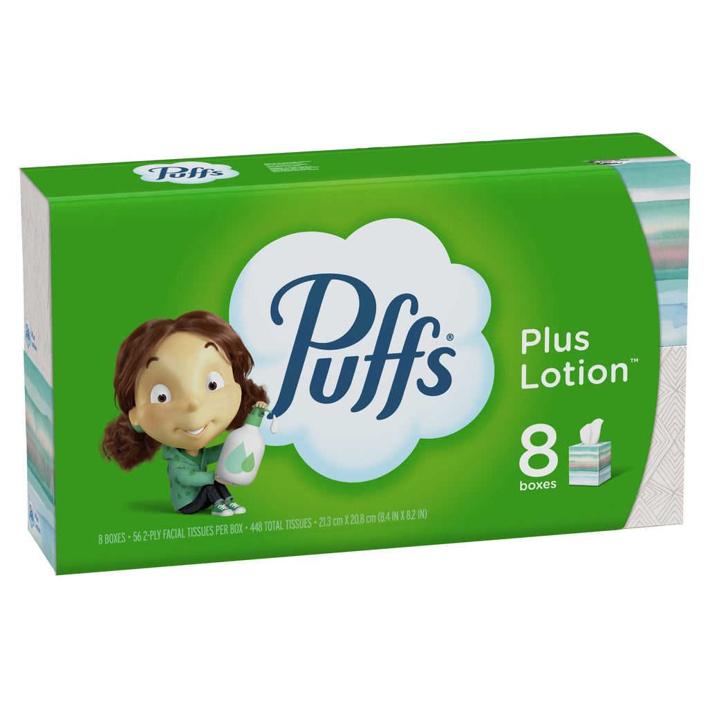Puffs Plus Lotion Facial Tissue - 8 Cube Boxes, 56 Facial Tissues Per Cube
