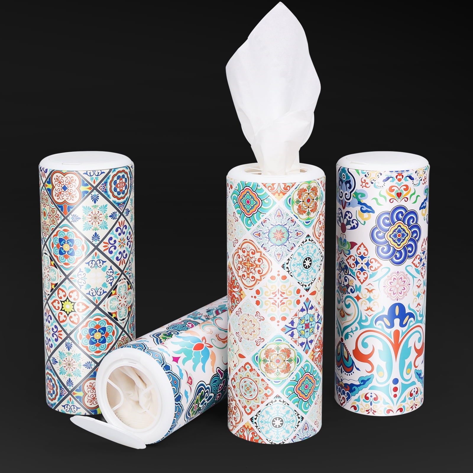 Clover Round Facial Tissues for Car - Small Space, 4 Tubes 3-Ply Multi-Color Car Tissus for Travel