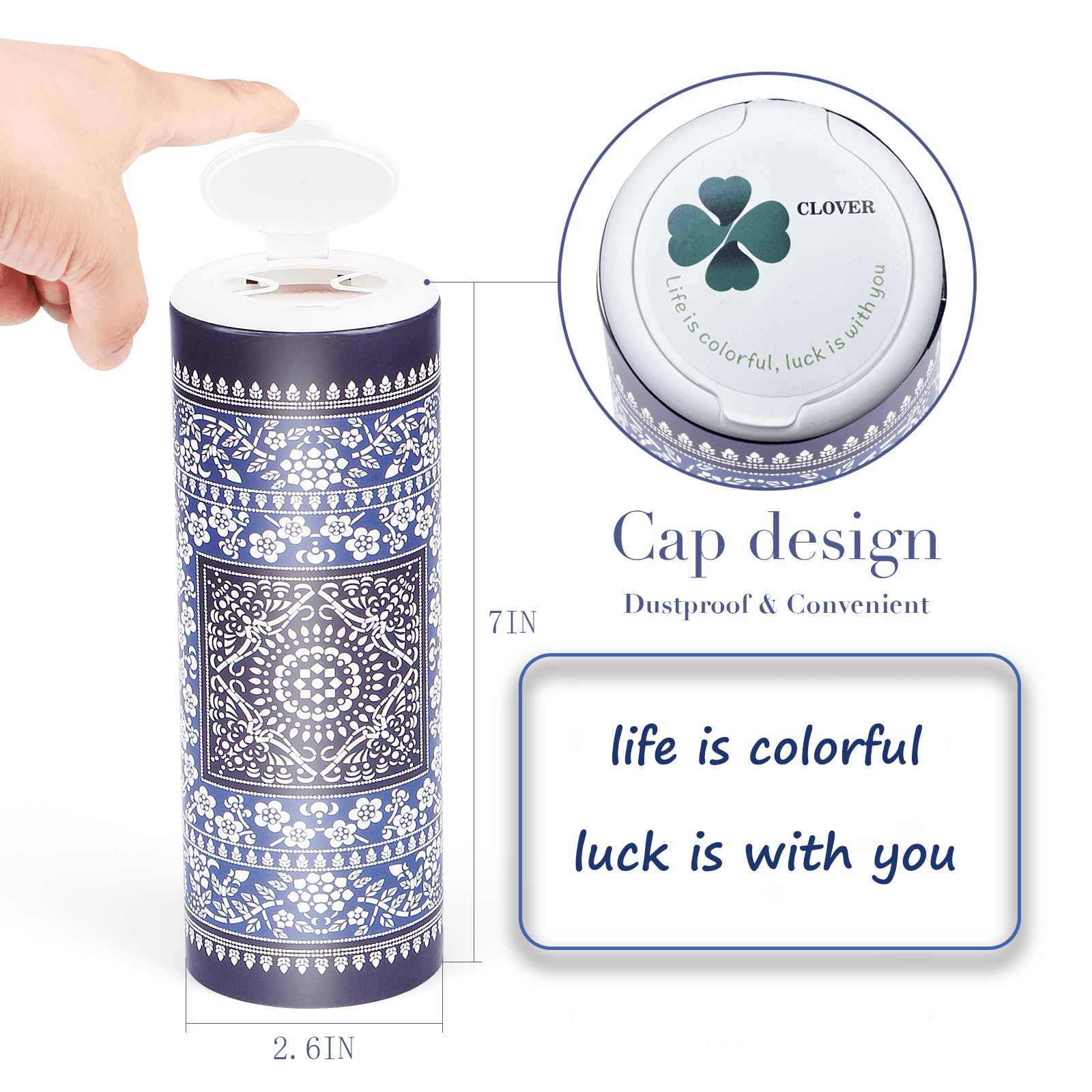 Clover Cylinder Facial Tissues for Car or Small Space，4 Tubes 3-Ply Blue Car Tissus for Travel