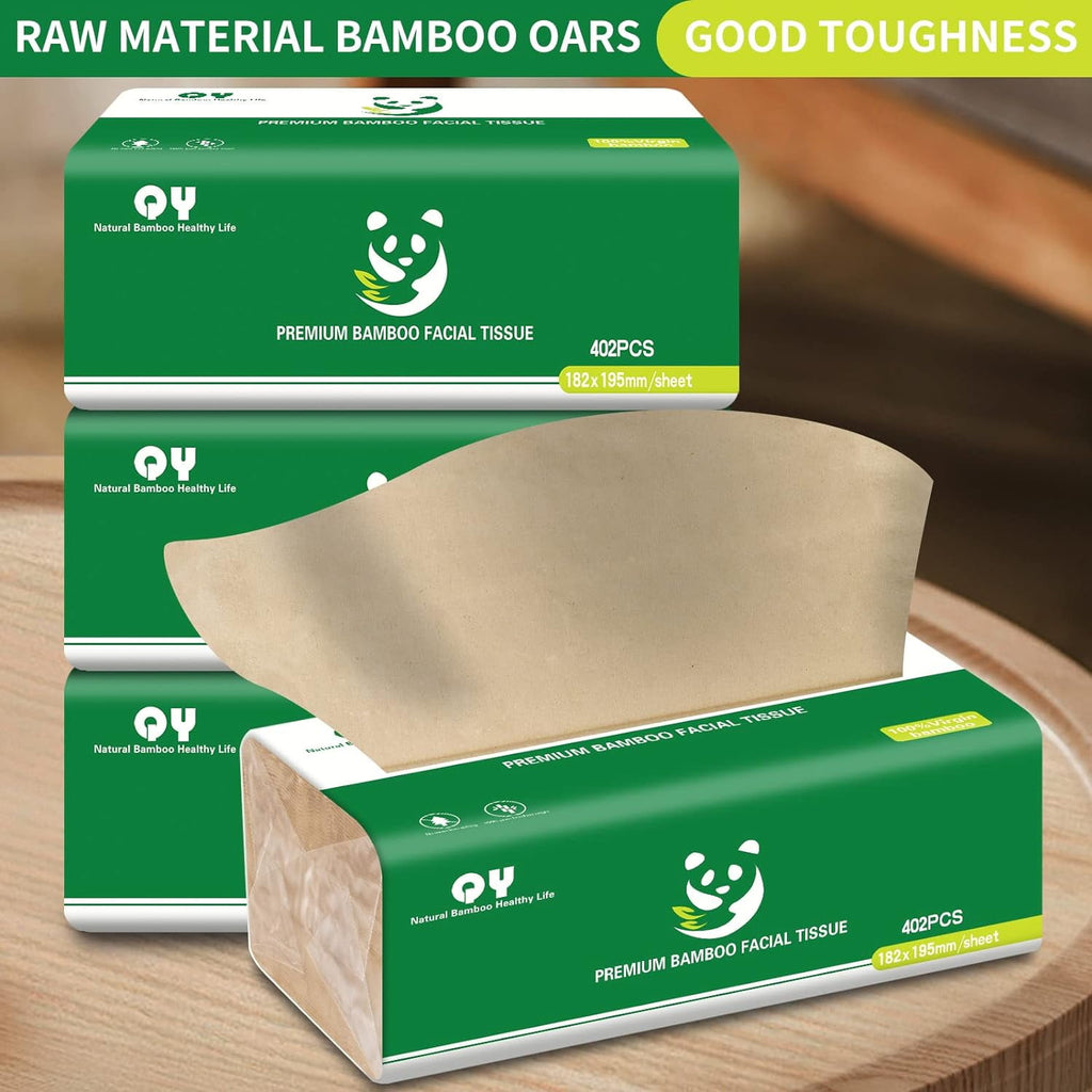 QingYa Bamboo Facial Tissue - 3 Ply Soft Unbleached Facial Paper, 12 Packs, 134 Tissues per Pack
