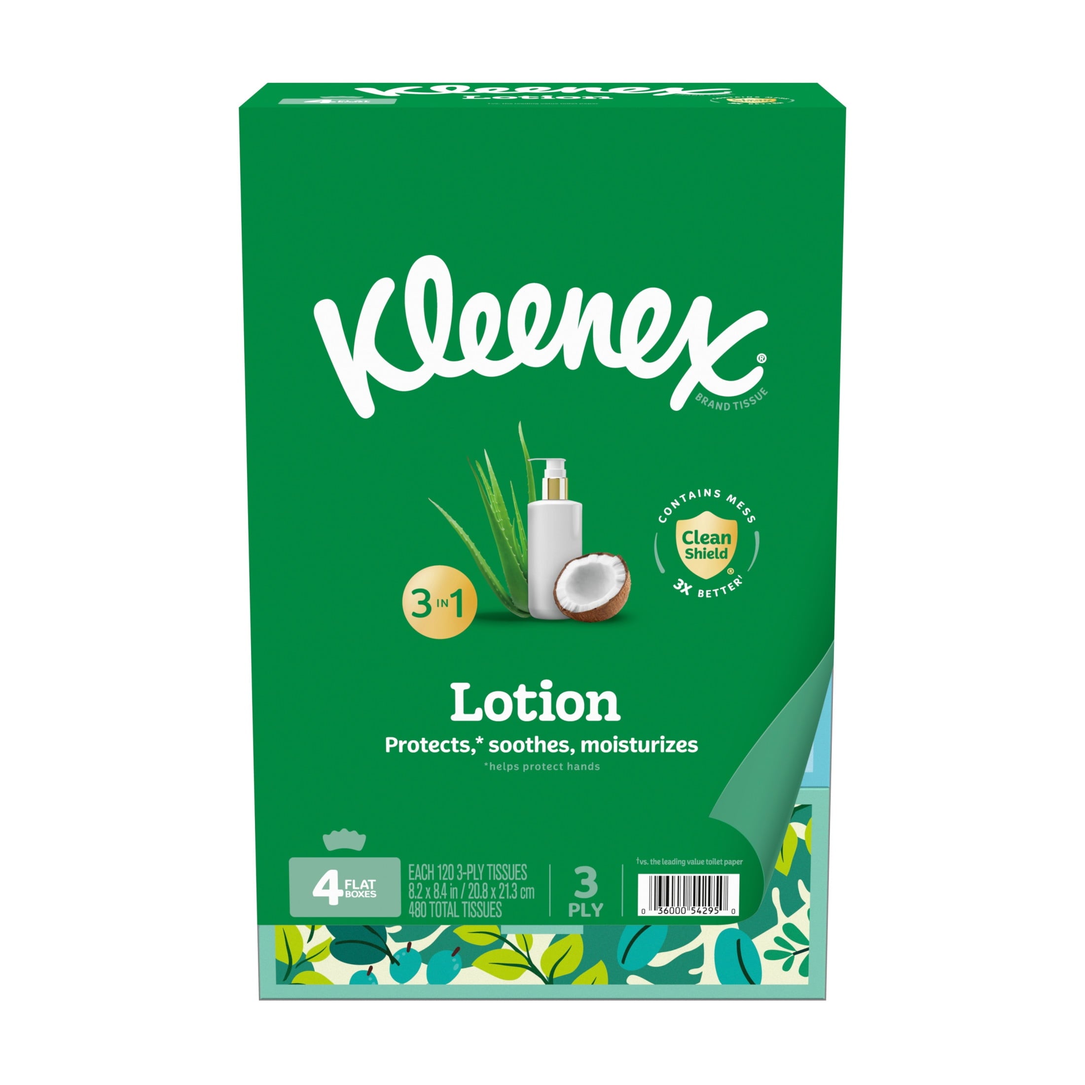 Kleenex Lotion With Coconut Oil And Aloe 3-Ply Facial Tissues - 4 Pack, 480 Total Tissues