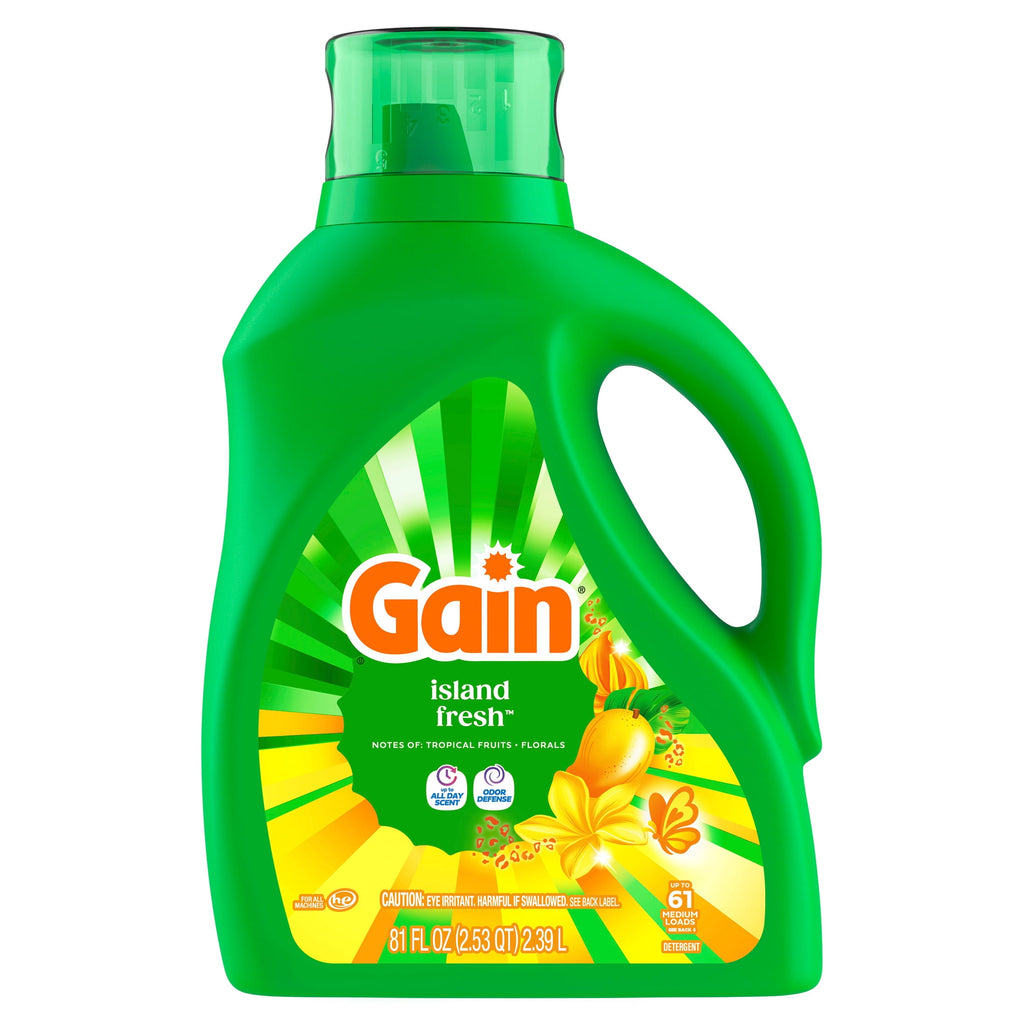 Gain Laundry Detergent Liquid - Now with Odor Defense, Island Fresh Scent, 81 fl oz, 61 Loads - 2-Pack