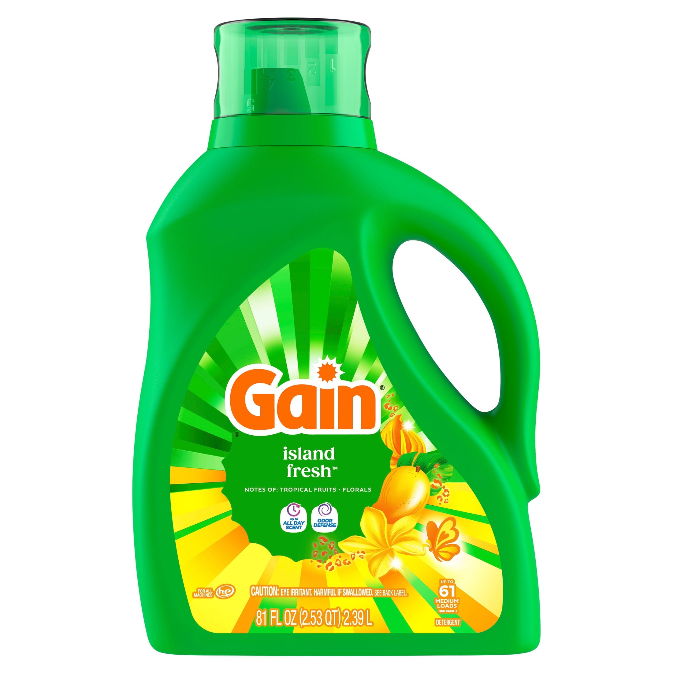 Gain Laundry Detergent Liquid - Now with Odor Defense, Island Fresh Scent, 81 fl oz, 61 Loads - 2-Pack