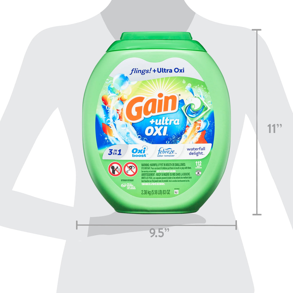 Gain Flings Ultra Oxi Laundry Detergent Pacs - Waterfall Delight Scent, 112 Count