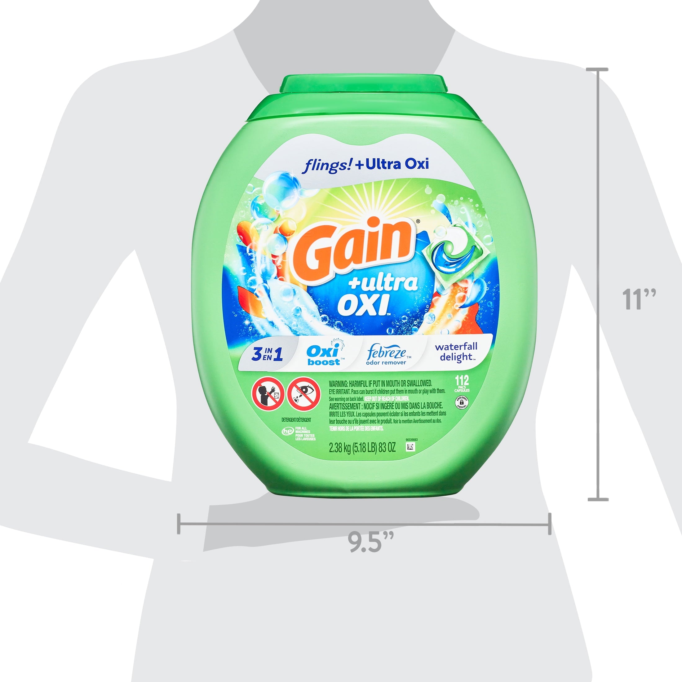 Gain Flings Ultra Oxi Laundry Detergent Pacs - Waterfall Delight Scent, 112 Count