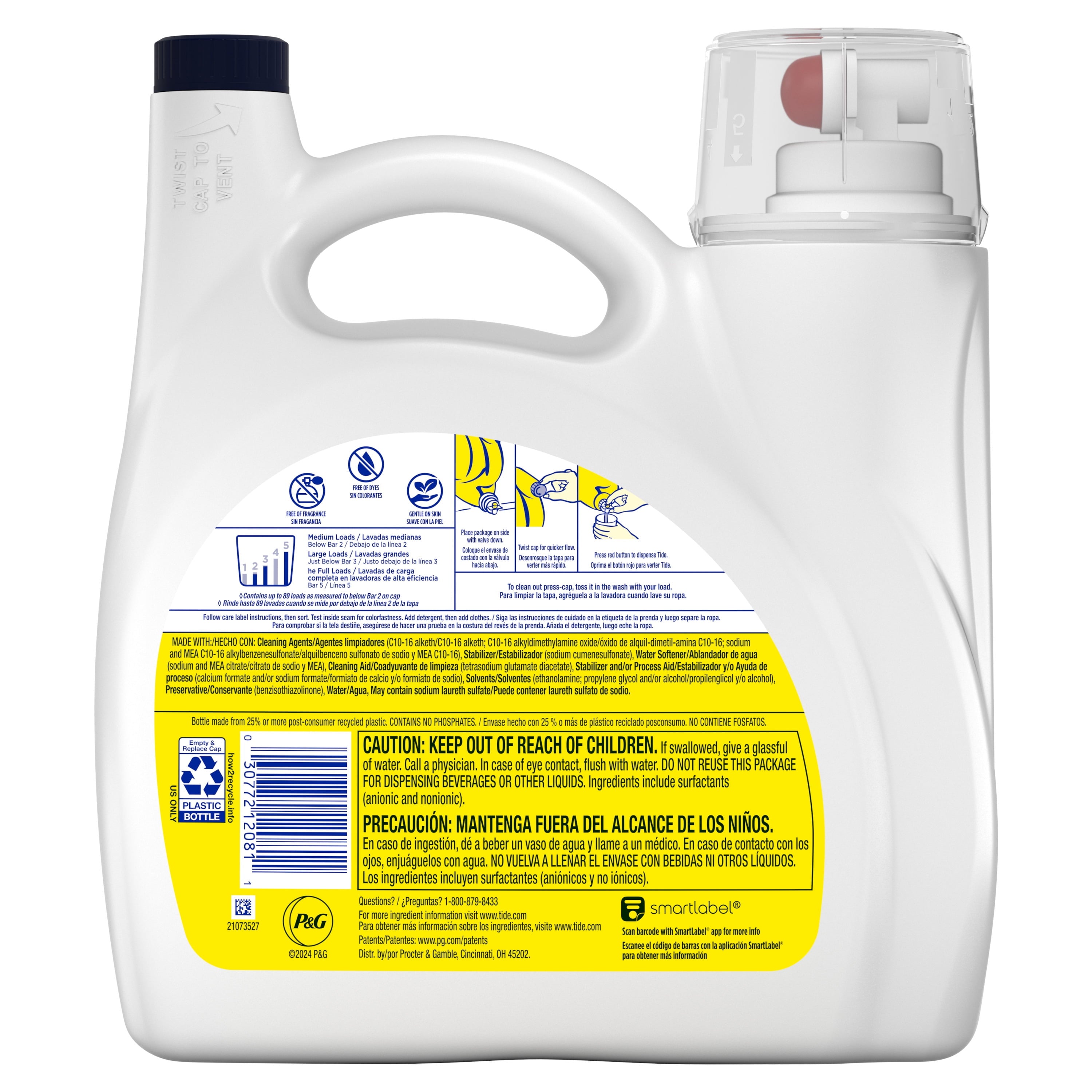 Tide Simply Laundry Detergent Liquid - Free & Sensitive, 117 fl oz, 89 Loads