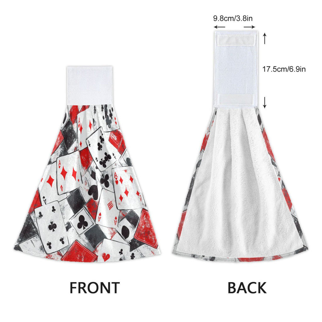 BZSMCE Hanging Hand Towels Fashion Card Game Chaos Pattern 2-Pack - Velcro Style Bathroom Kitchen Towels
