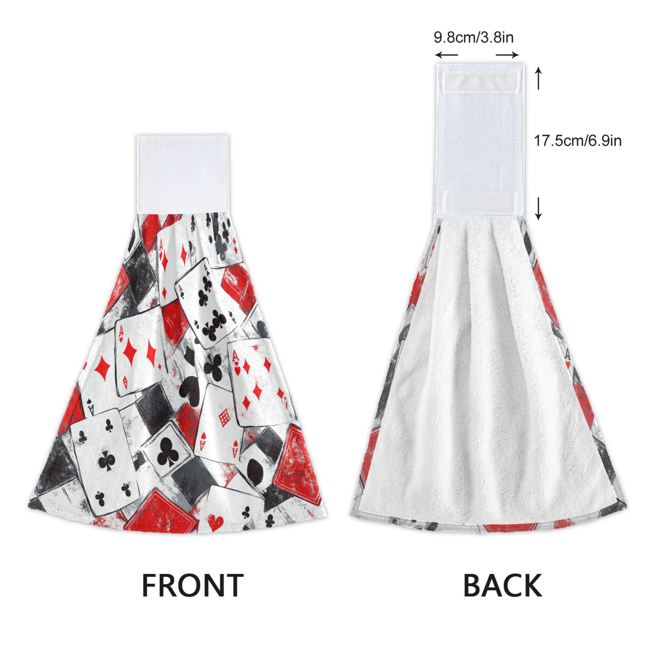 BZSMCE Hanging Hand Towels Fashion Card Game Chaos Pattern 2-Pack - Velcro Style Bathroom Kitchen Towels
