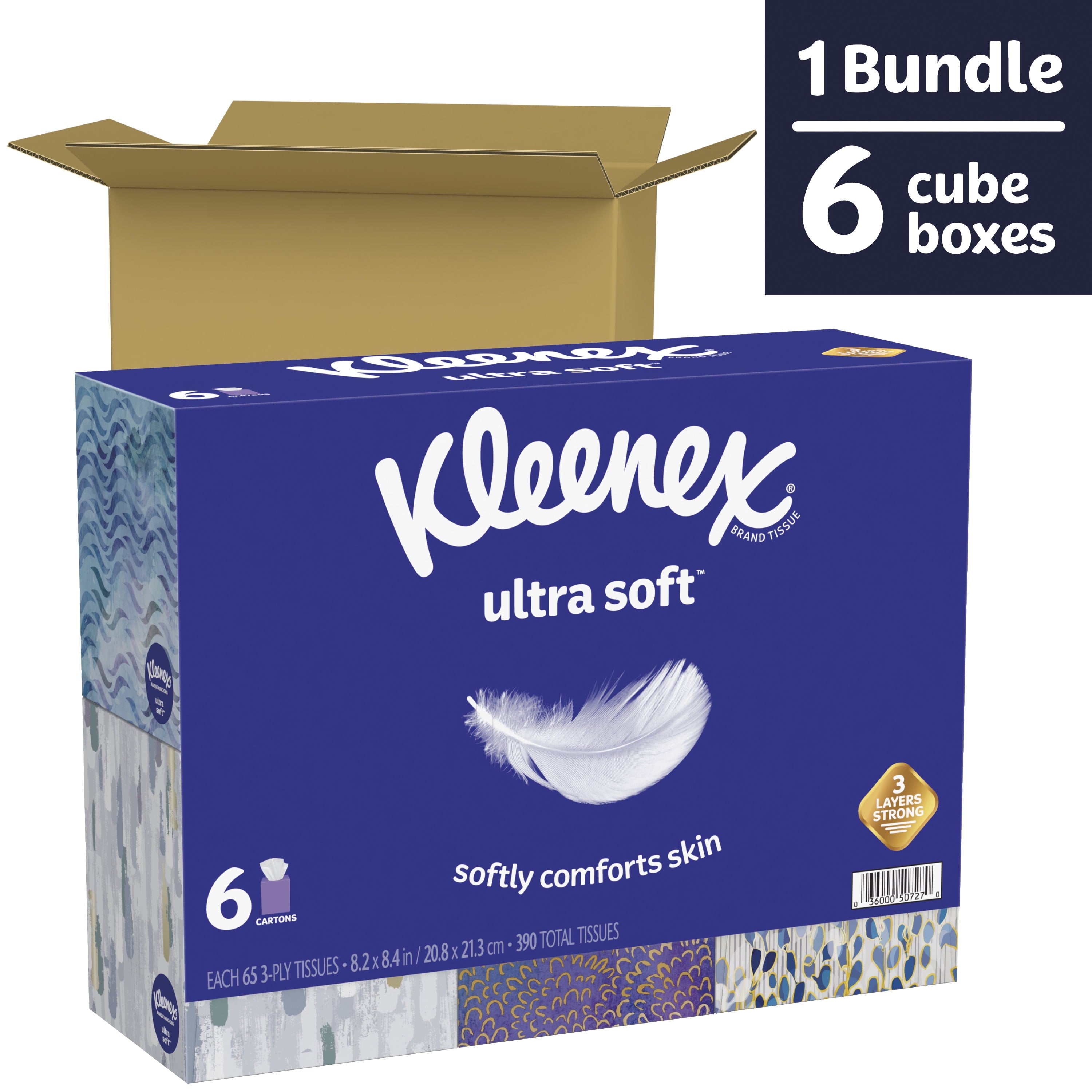 Kleenex Ultra Soft Facial Tissues - 6 Cube Boxes (390 Total Tissues)