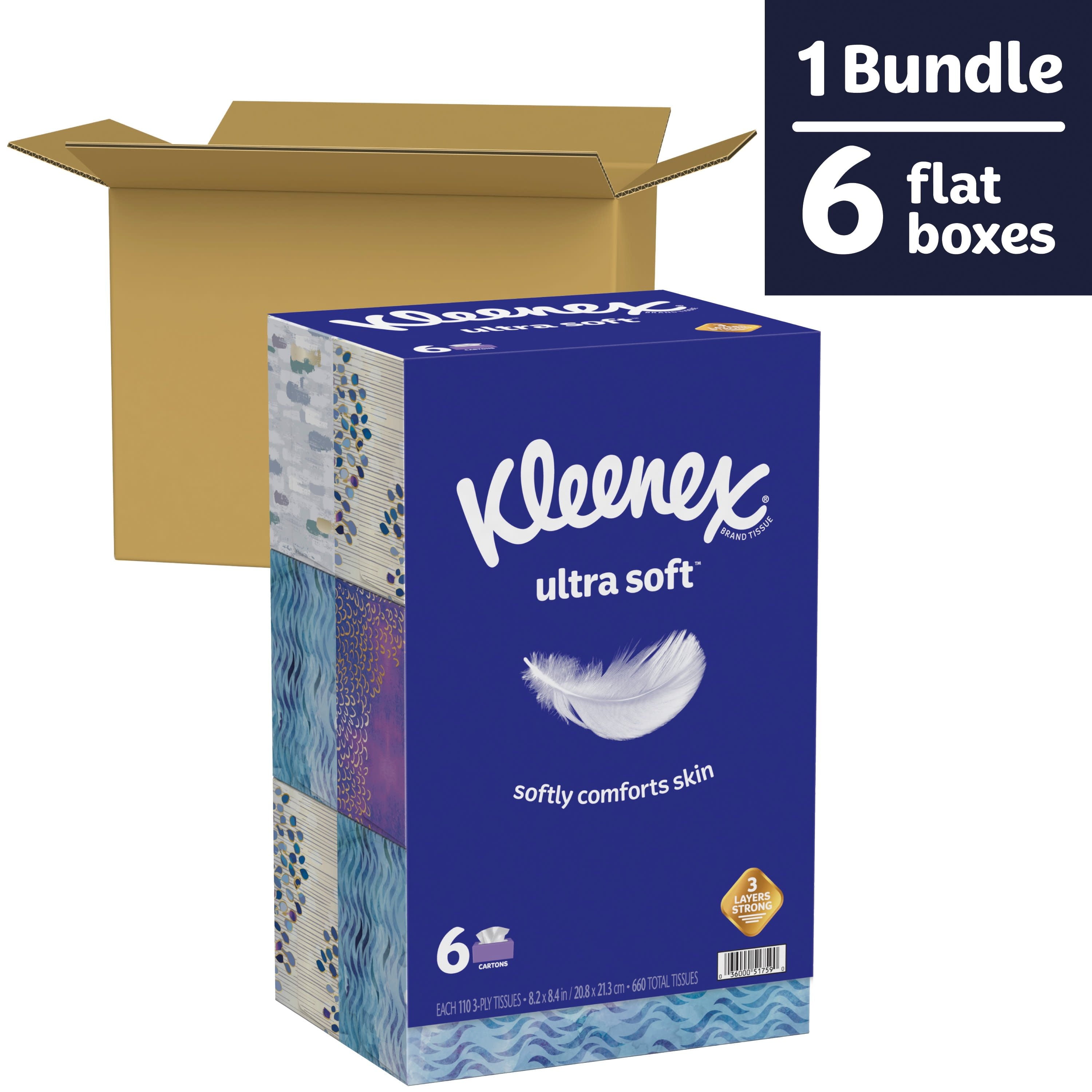Kleenex Ultra Soft Facial Tissues - 6 Flat Boxes, 110 White Tissues per Box, 3-Ply (660 Total)